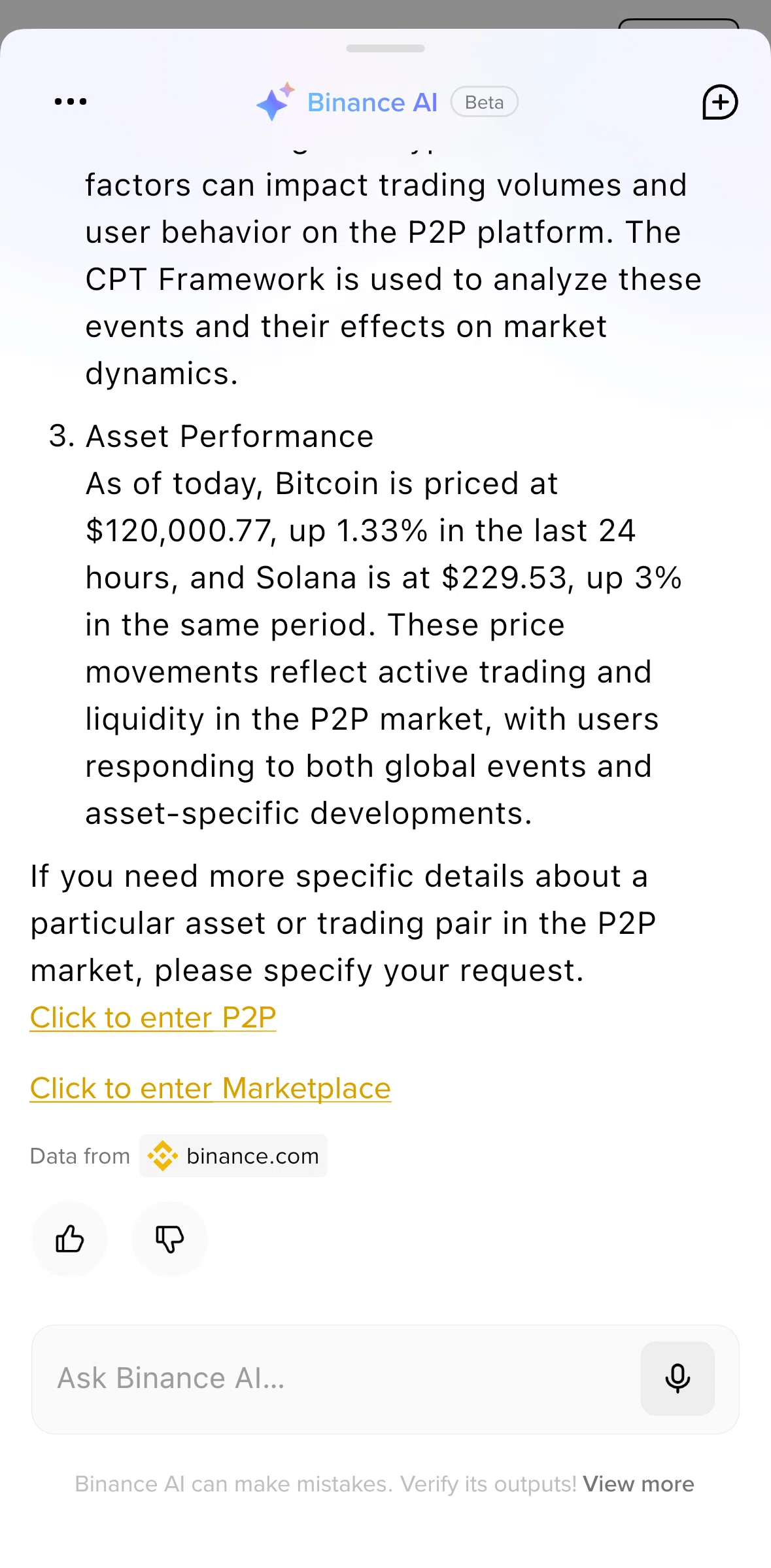 Binance Screen screen in the Rating an answer flow