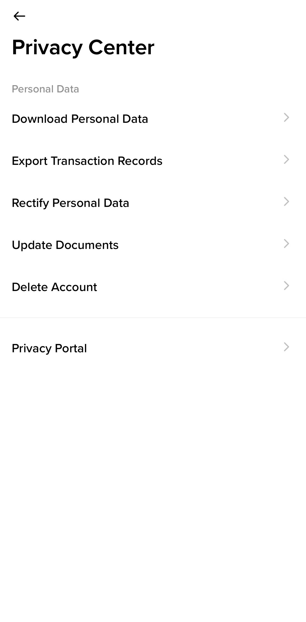 Binance Screen screen in the Requesting personal data flow