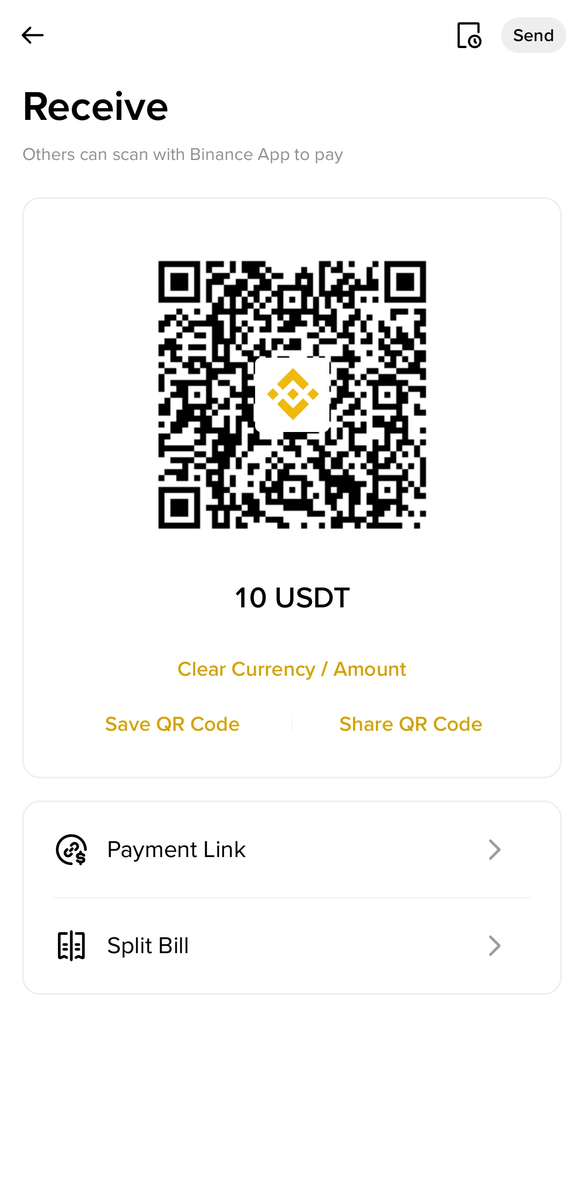 Binance Screen screen in the Saving a QR code flow