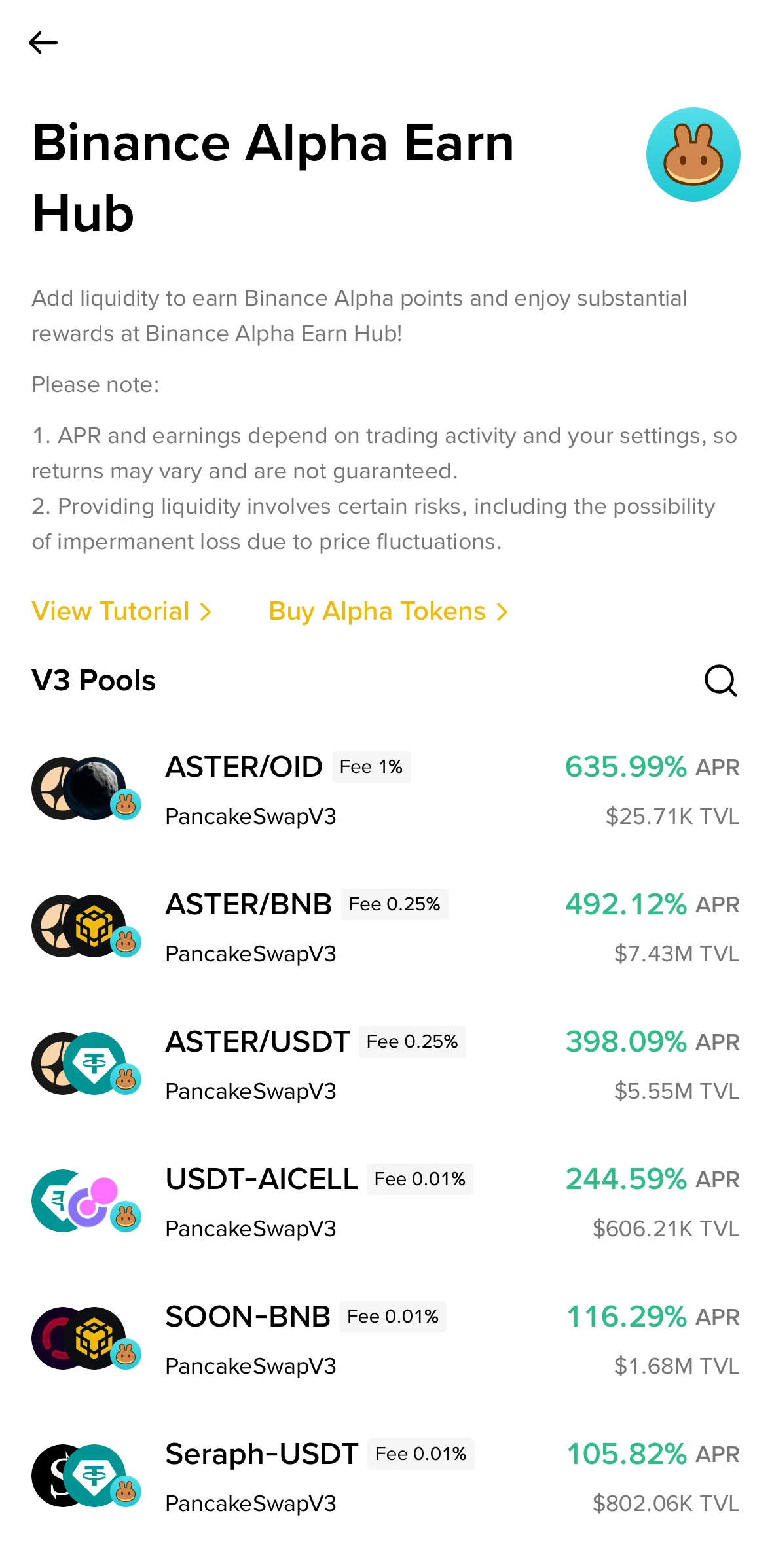 Binance Screen screen in the Searching Alpha token flow