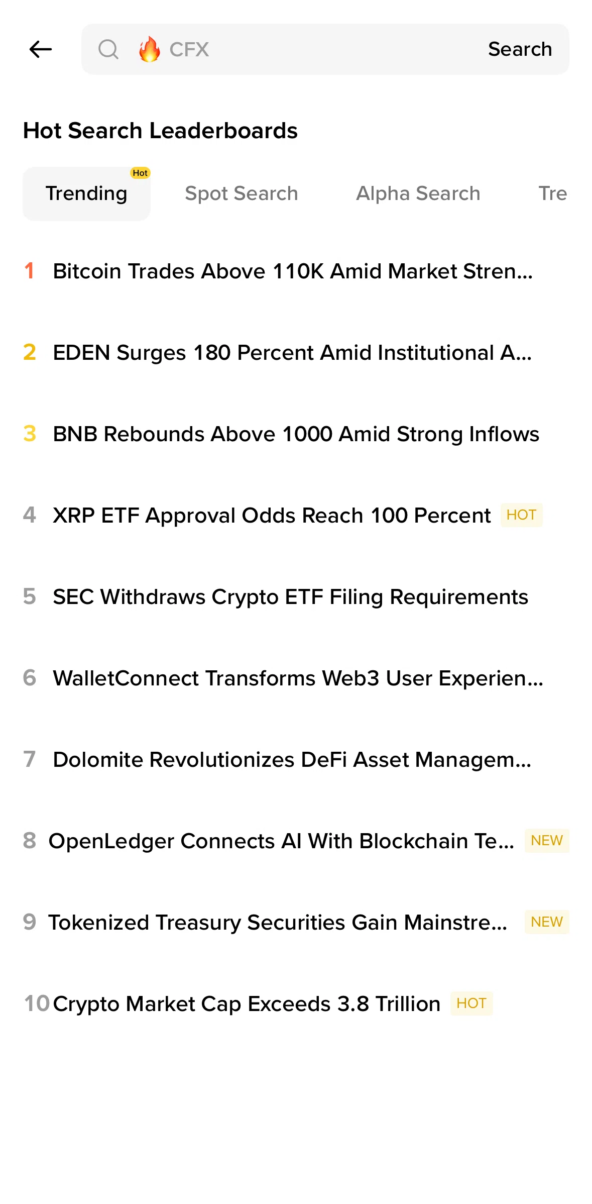Binance Screen screen in the Searching Binance Exchange flow