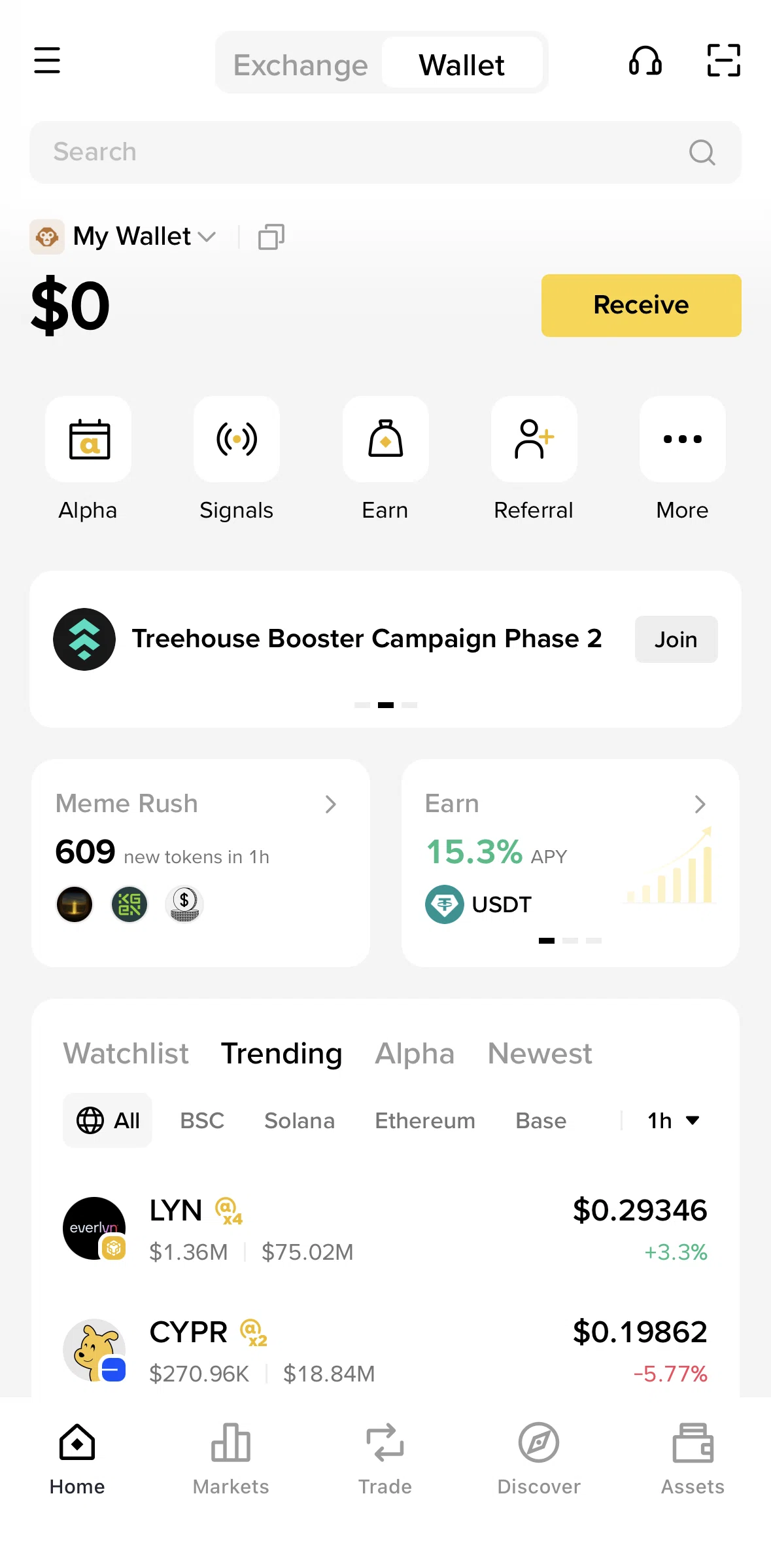 Binance Screen screen in the Searching Binance Wallet flow