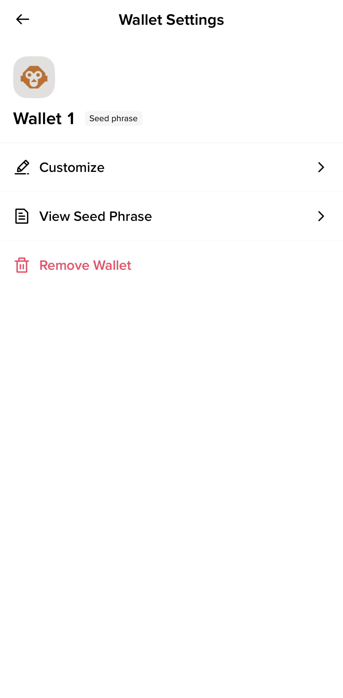 Binance Screen screen in the Seed phrase flow