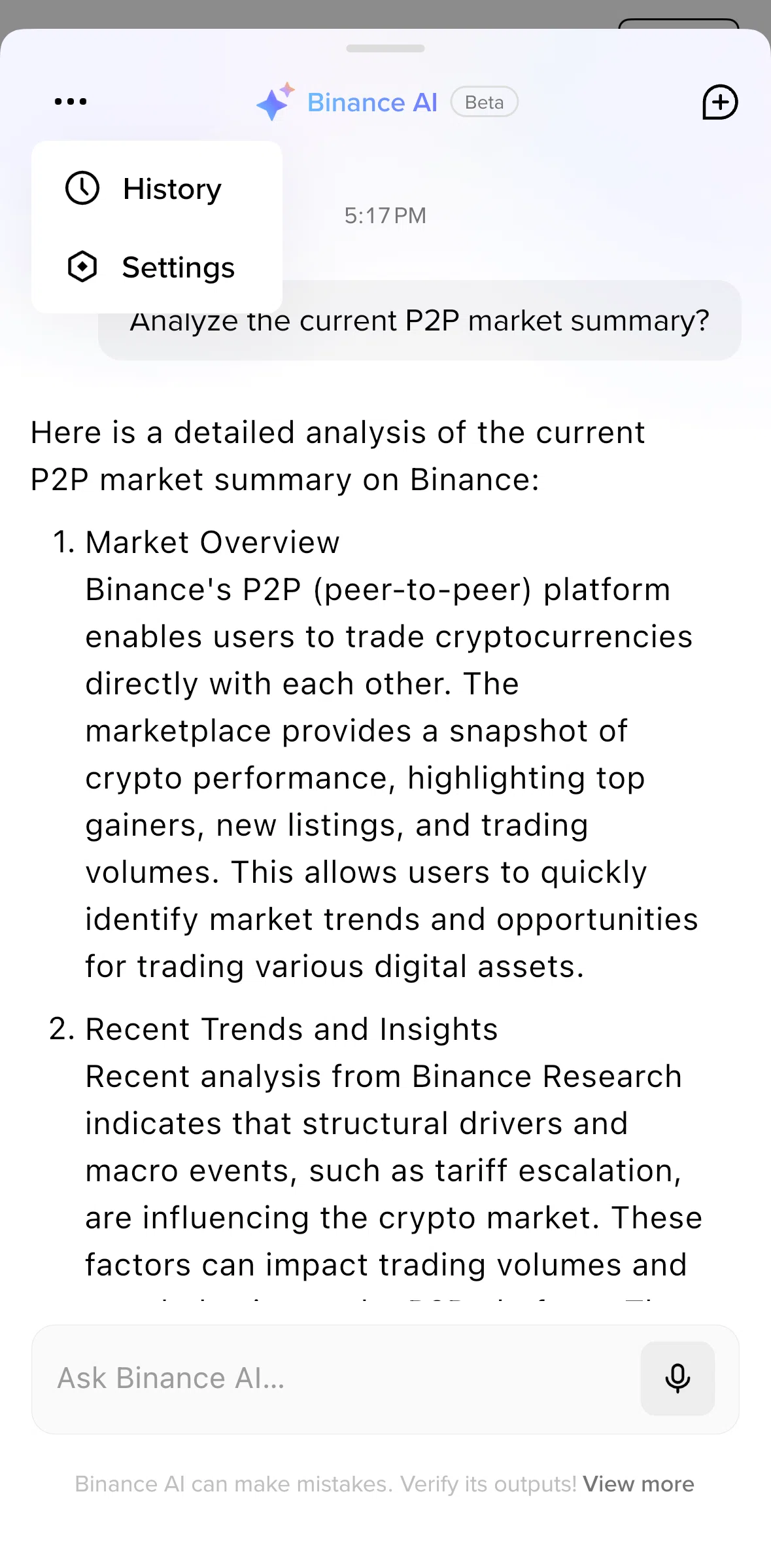 Binance Screen screen in the Settings (Binance AI) flow