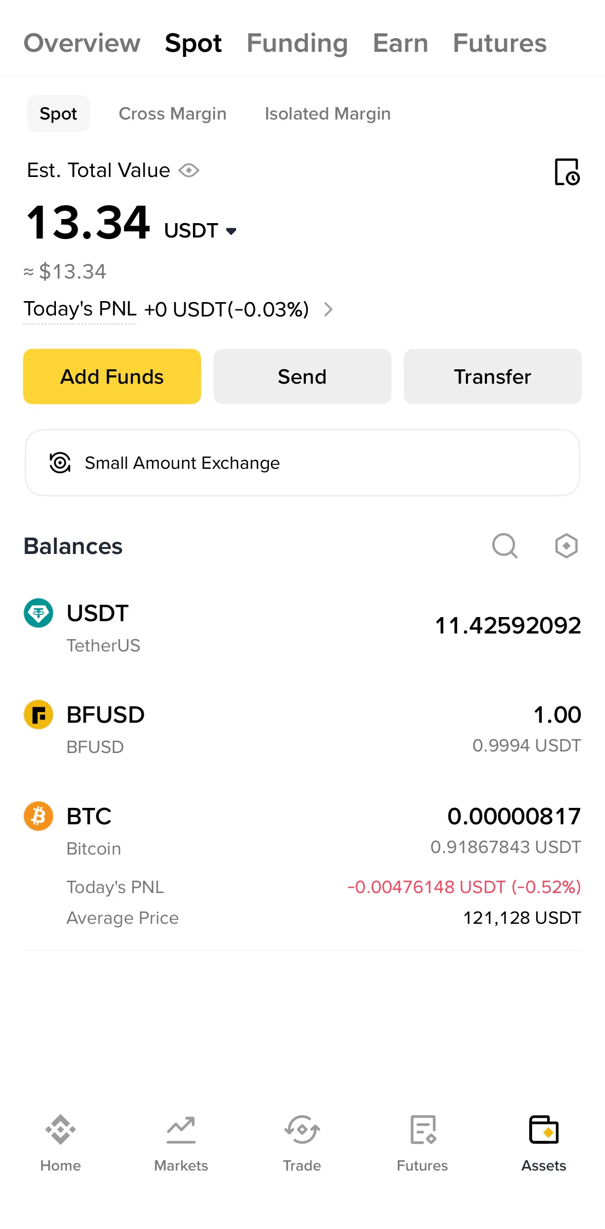 Binance Screen screen in the Spot (Assets) flow