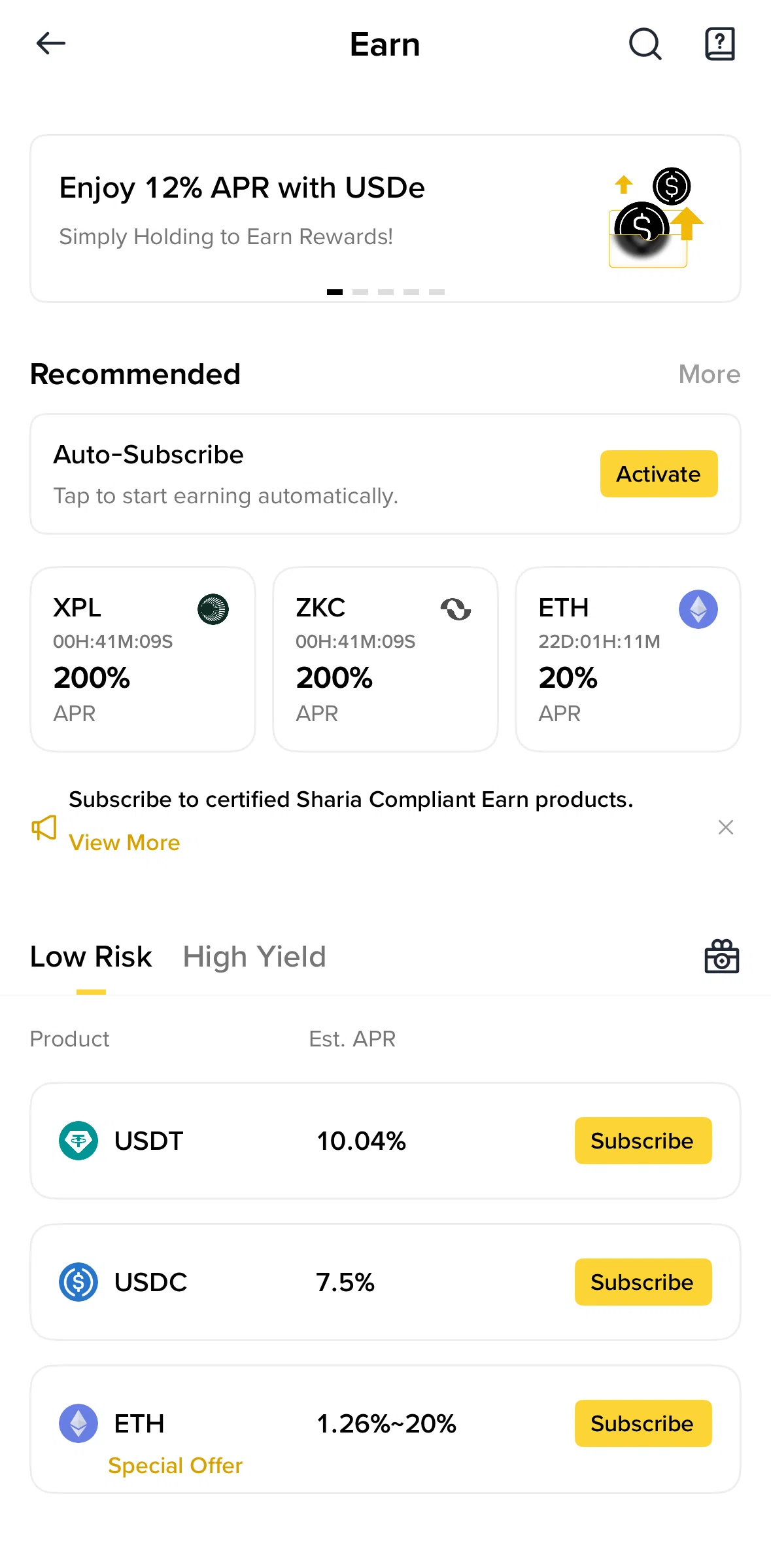 Binance Screen screen in the Subscribe to a coin flow