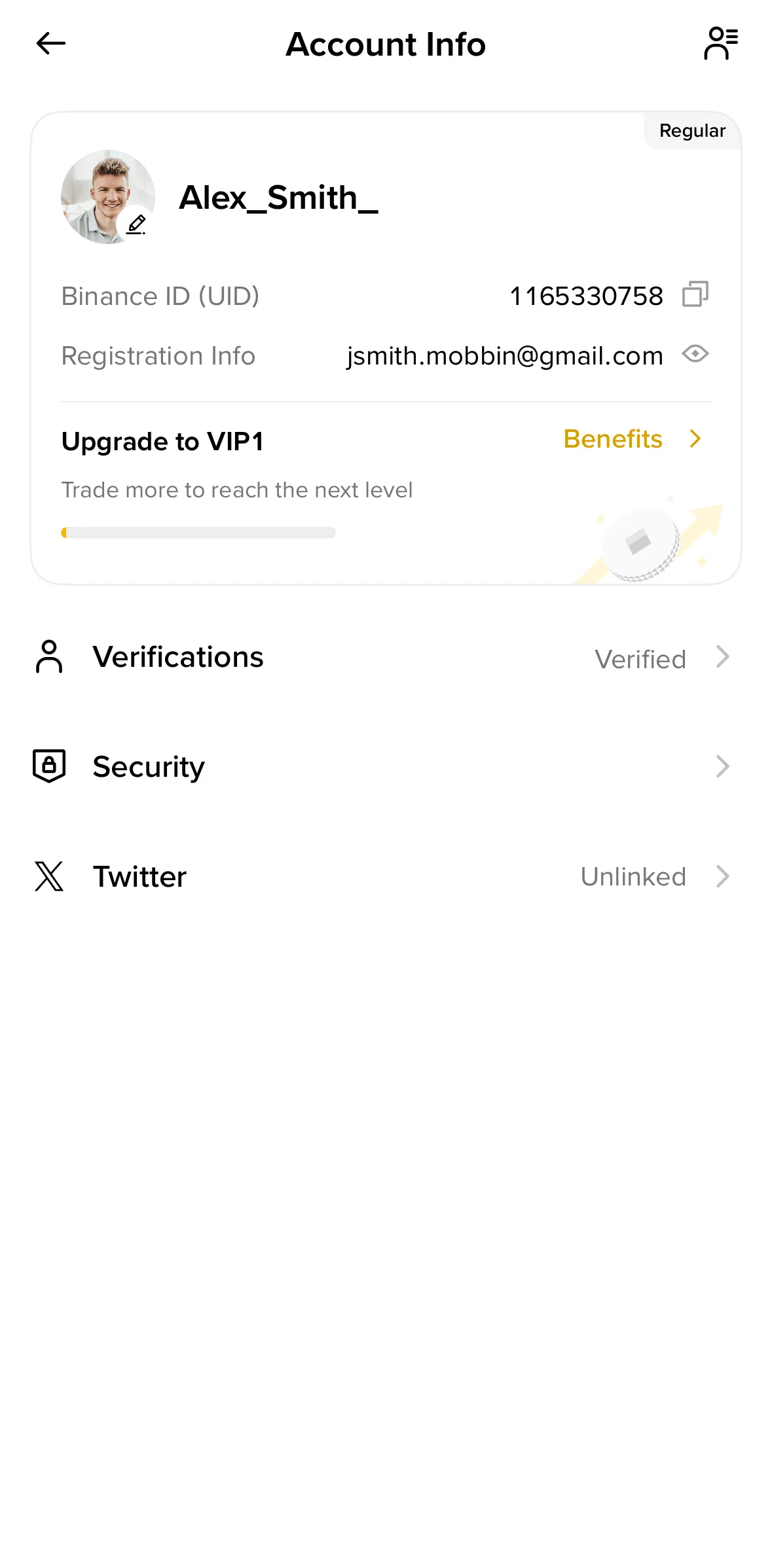 Binance Screen screen in the Switching account flow