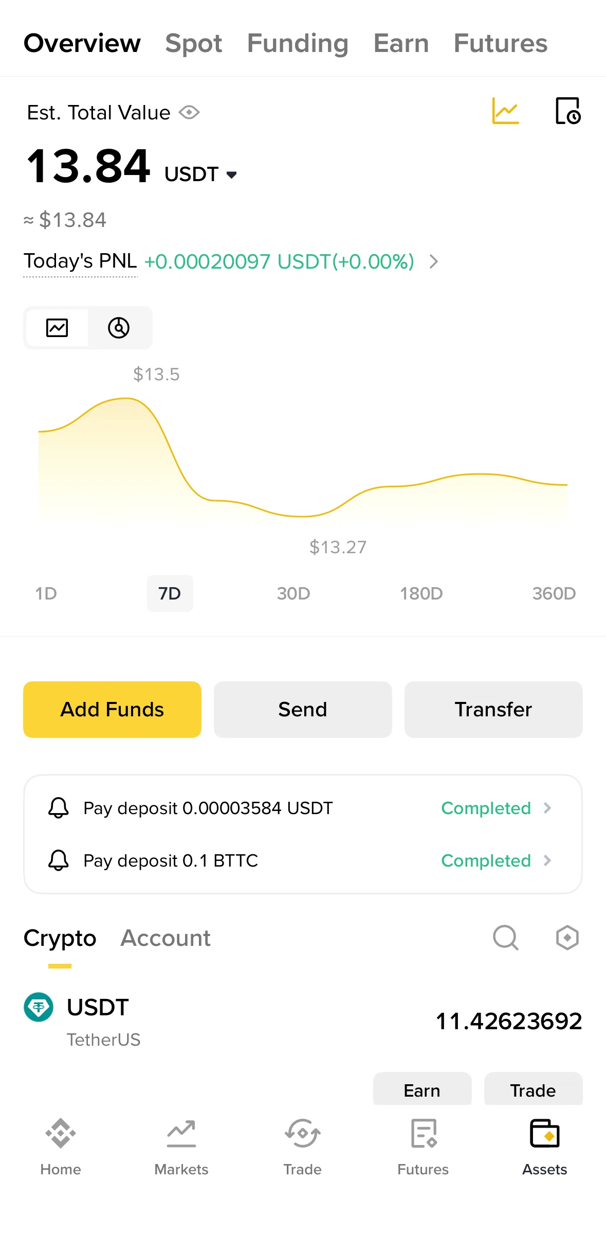 Binance Screen screen in the Switching to donut chart flow