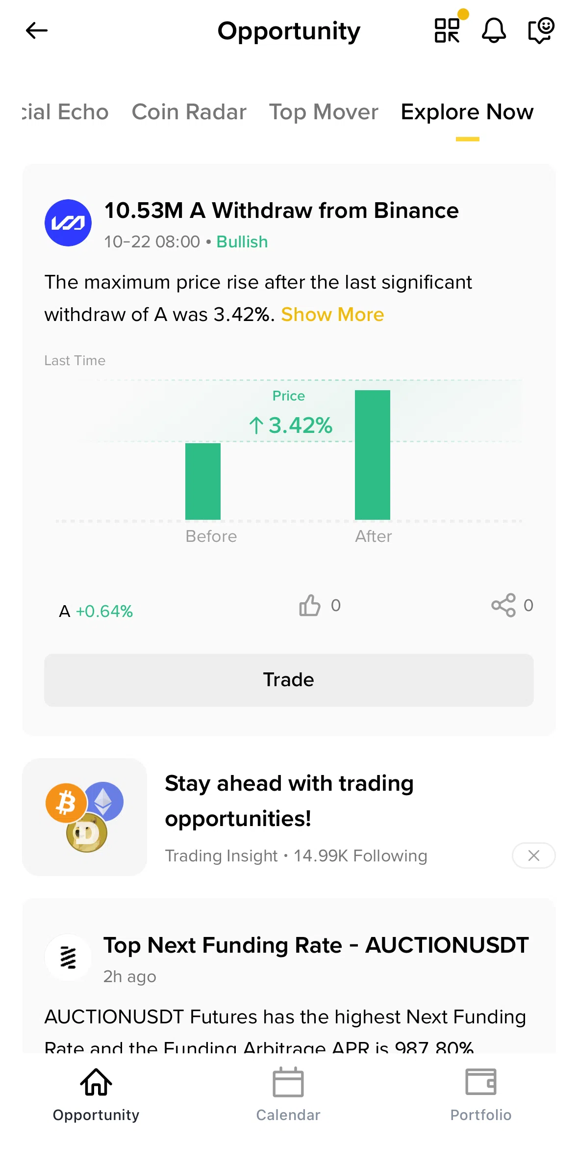 Binance Screen screen in the Trading insight (opportunity) flow