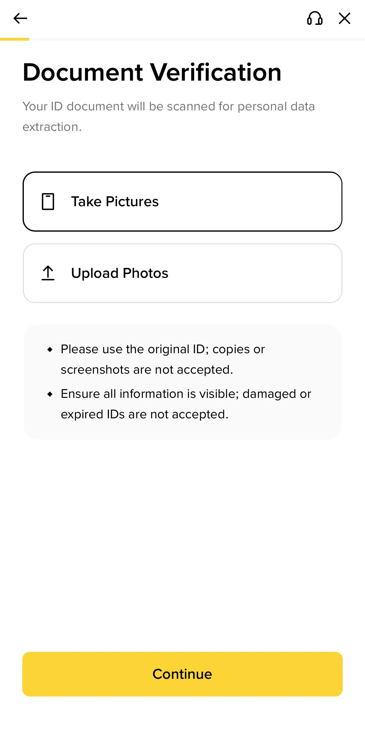 Binance Screen screen in the Upload photos flow