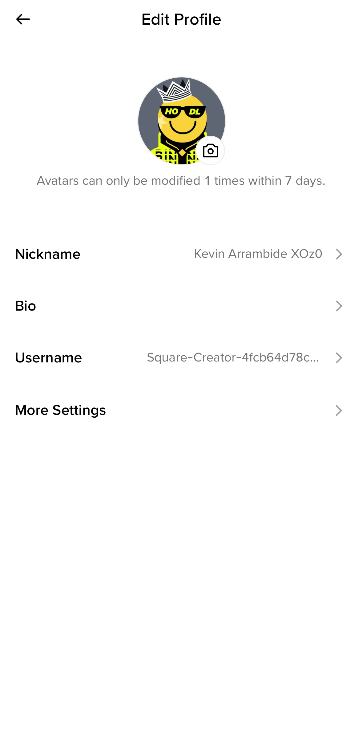Binance Screen screen in the Uploading profile picture flow
