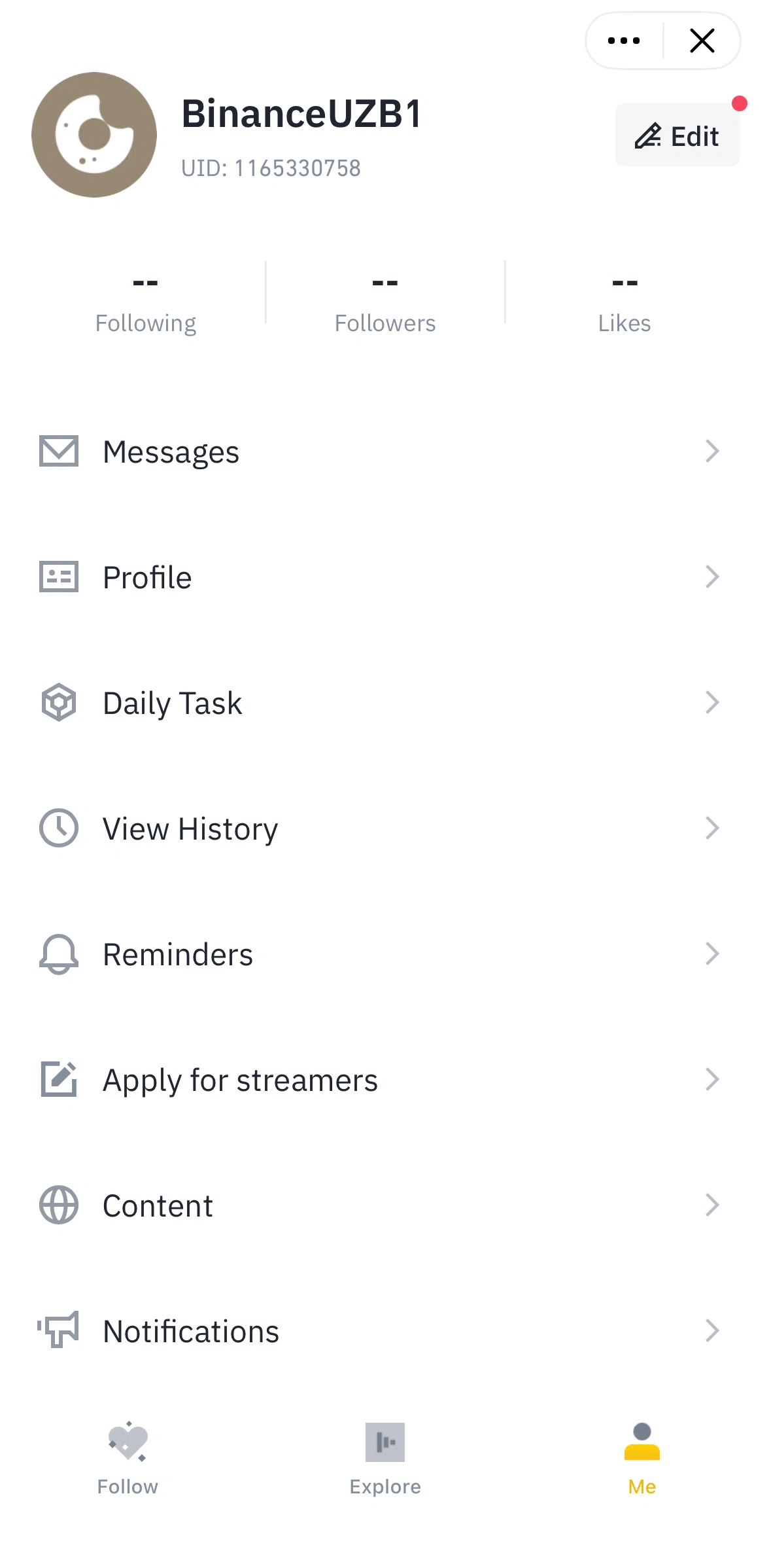 Binance Screen screen in the View history flow