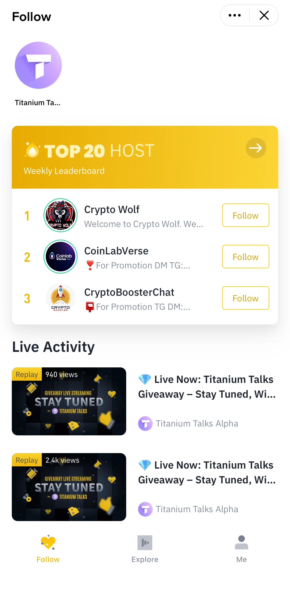 Binance Screen screen in the Weekly leaderboard flow