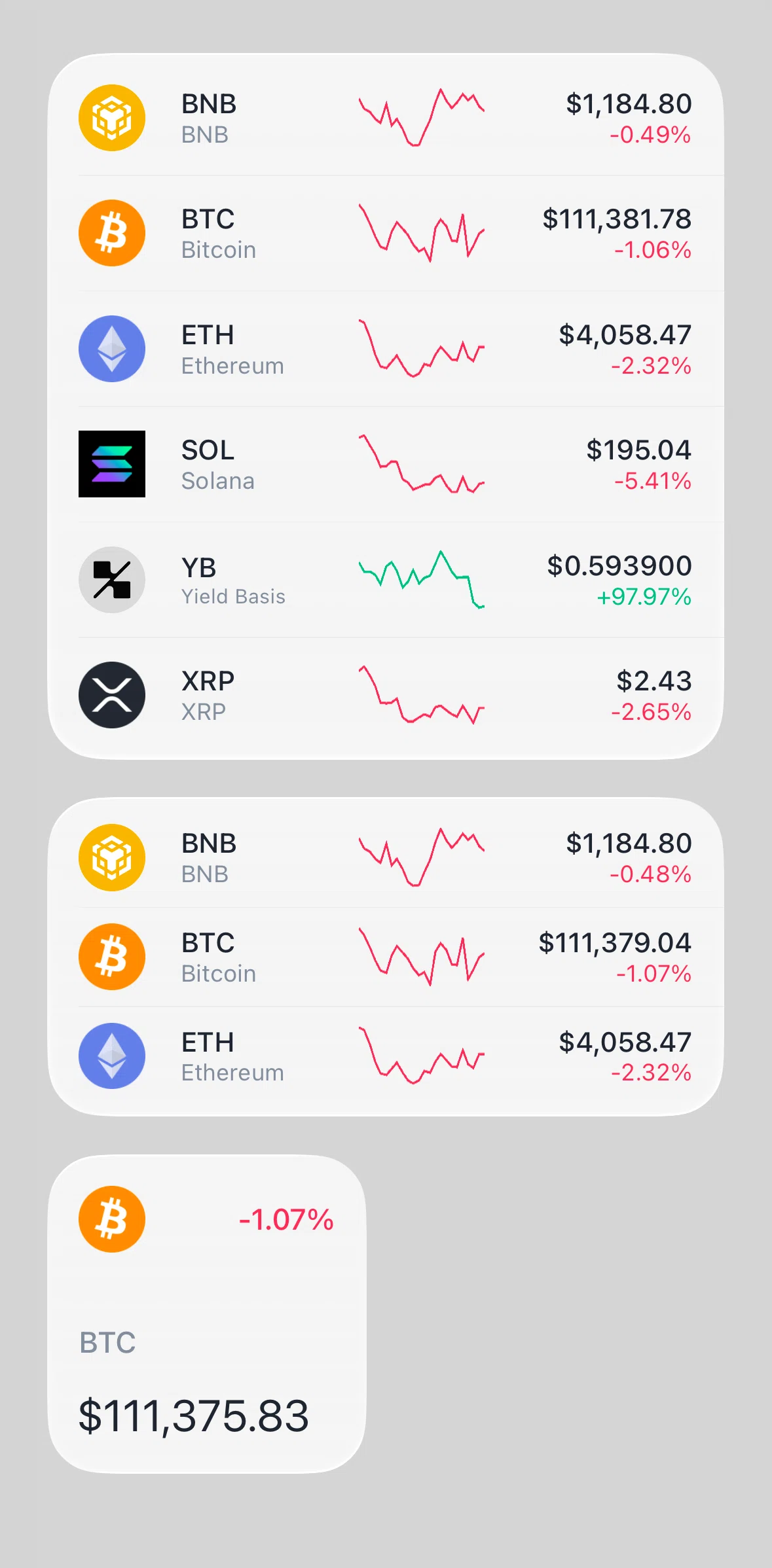 Binance Screen screen in the Widgets flow