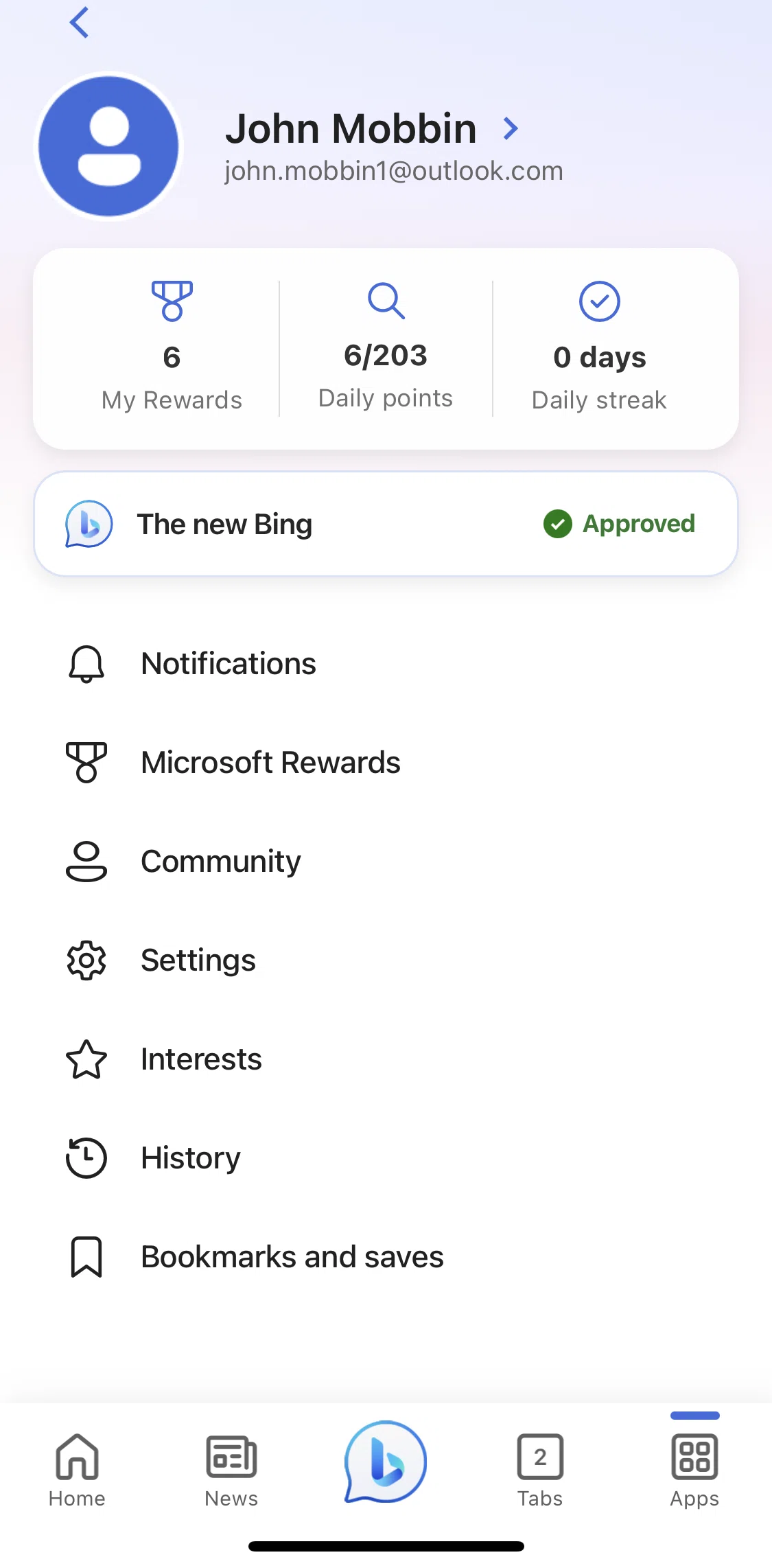 Bing Screen screen in the Community flow