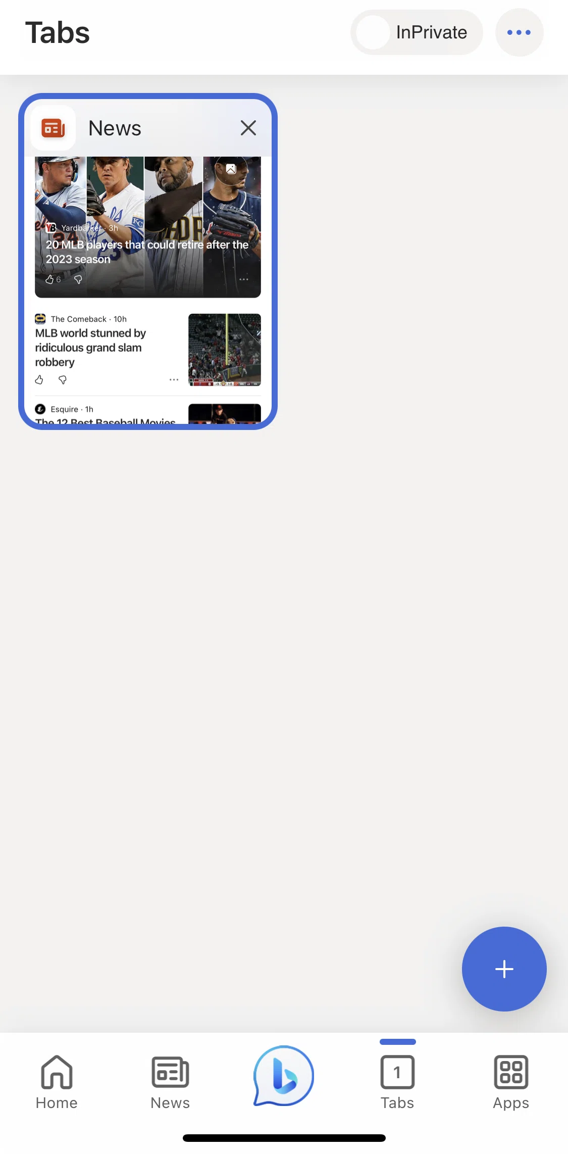 Bing Screen screen in the Switching to incognito mode flow