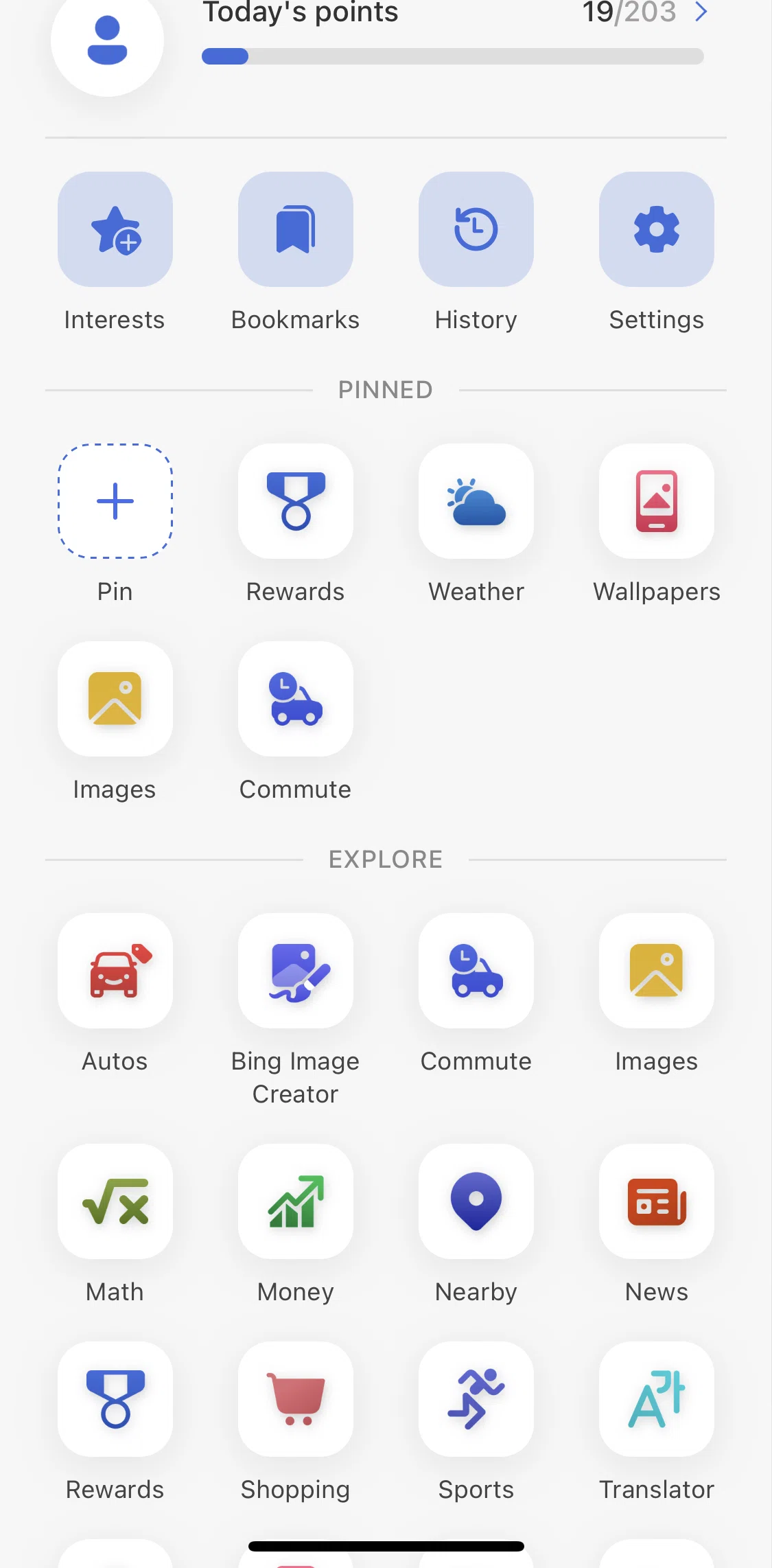 Bing Screen screen in the Using commute app flow