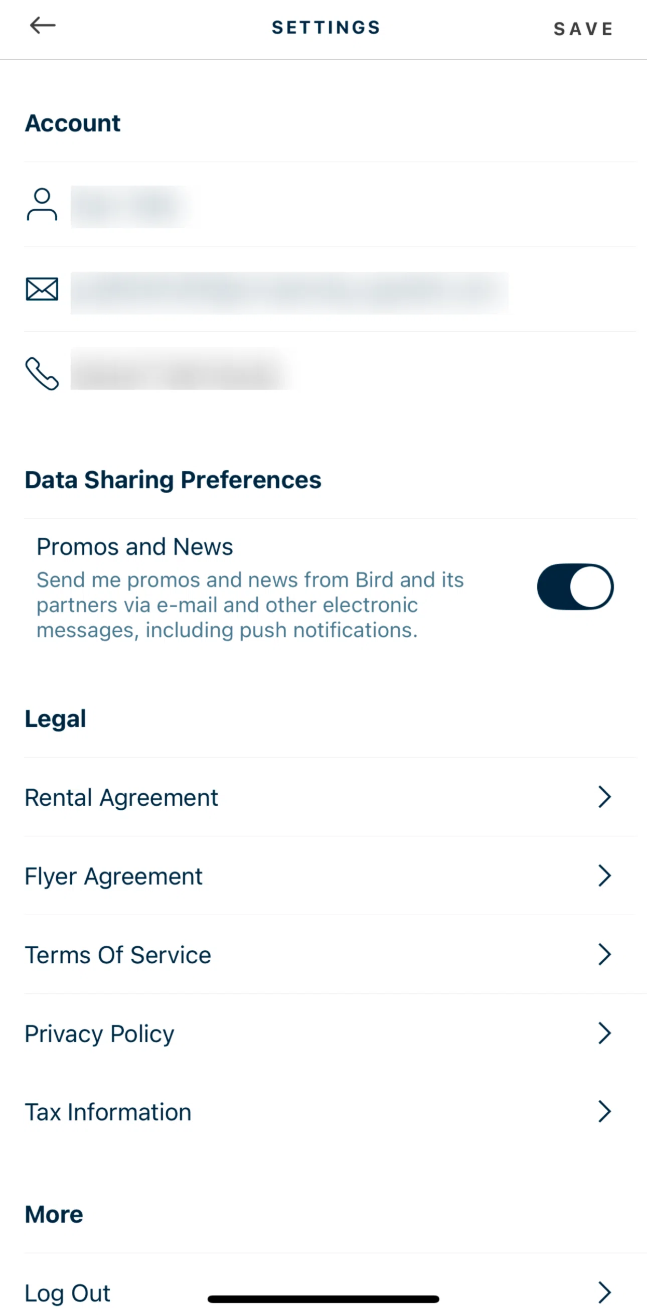 Bird Screen screen in the Editing tax information flow