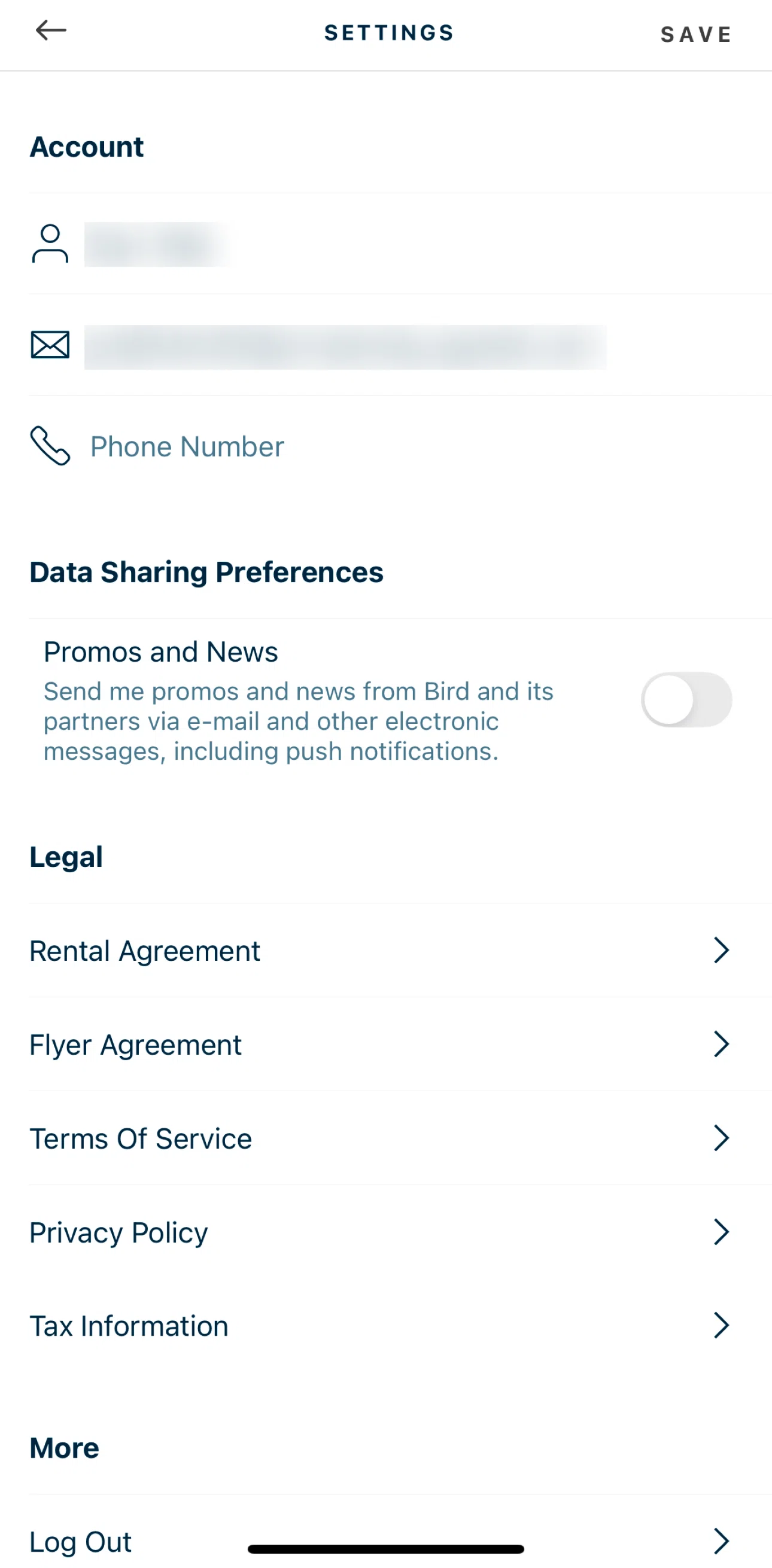 Bird Screen screen in the Enabling data sharing flow