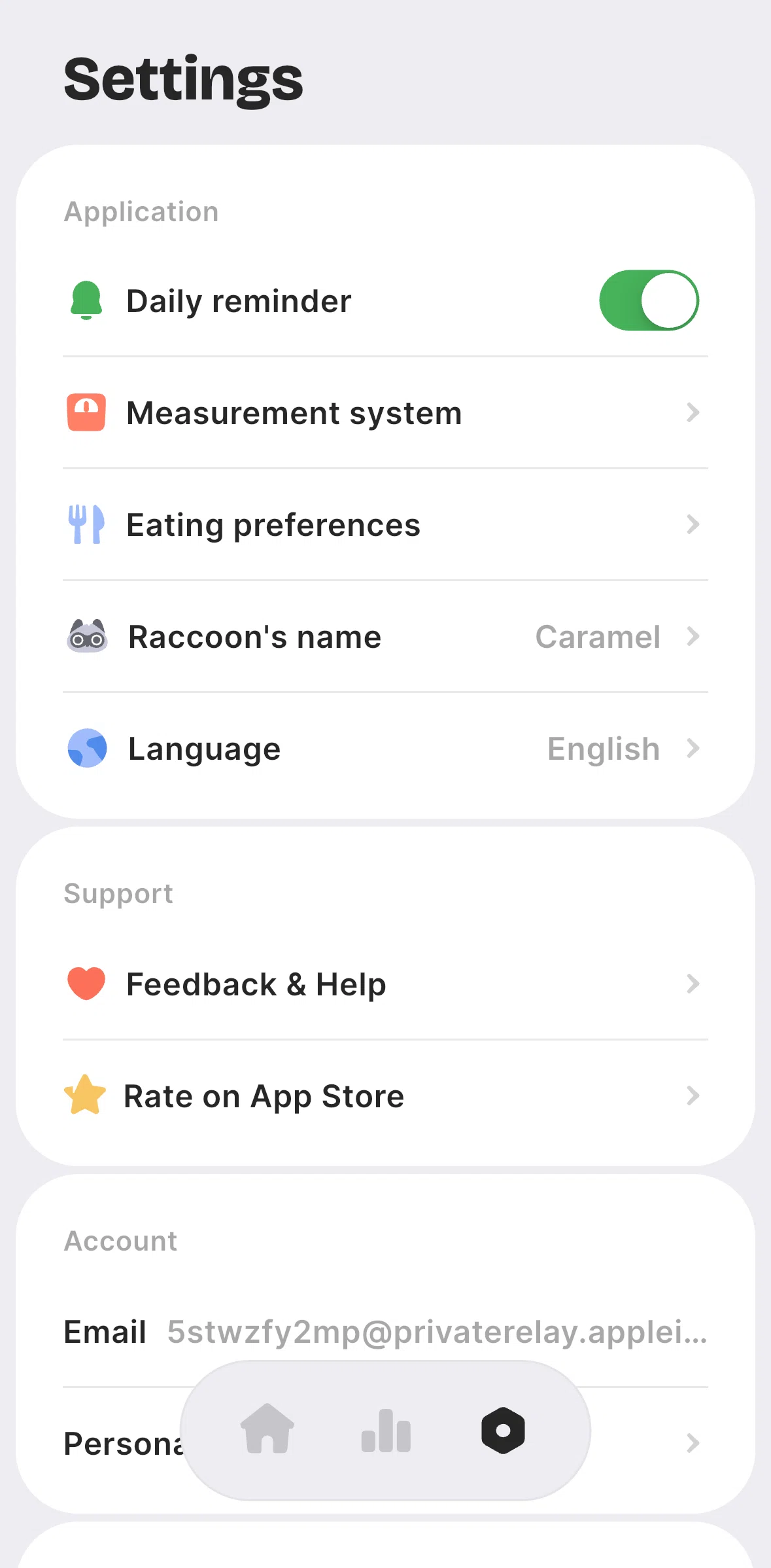 BitePal Screen screen in the Changing language flow