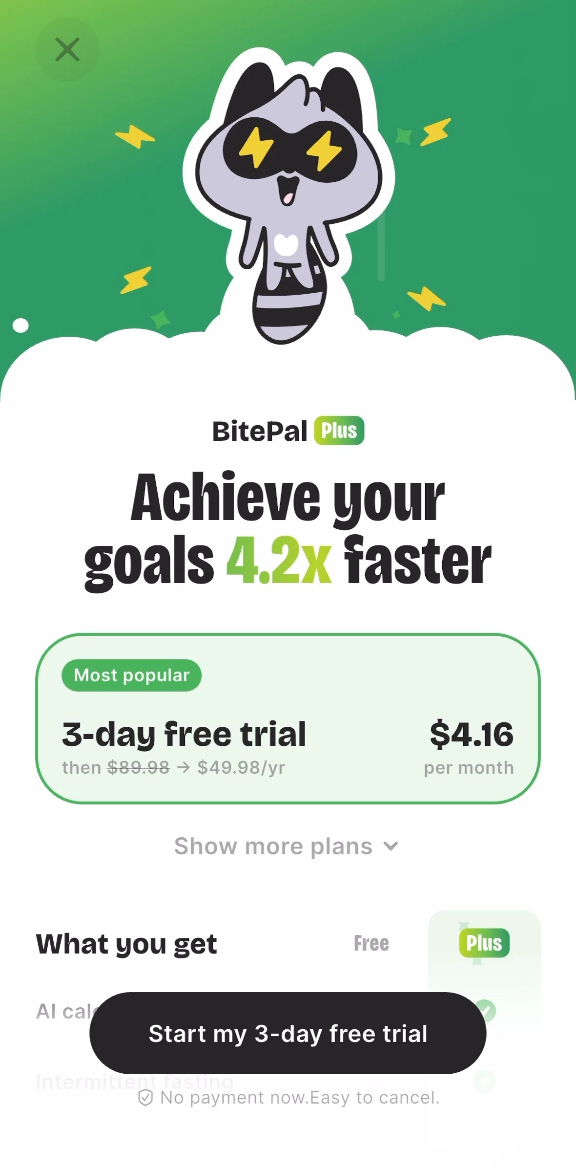 BitePal Screen screen in the Subscribing to BitePal Plus flow