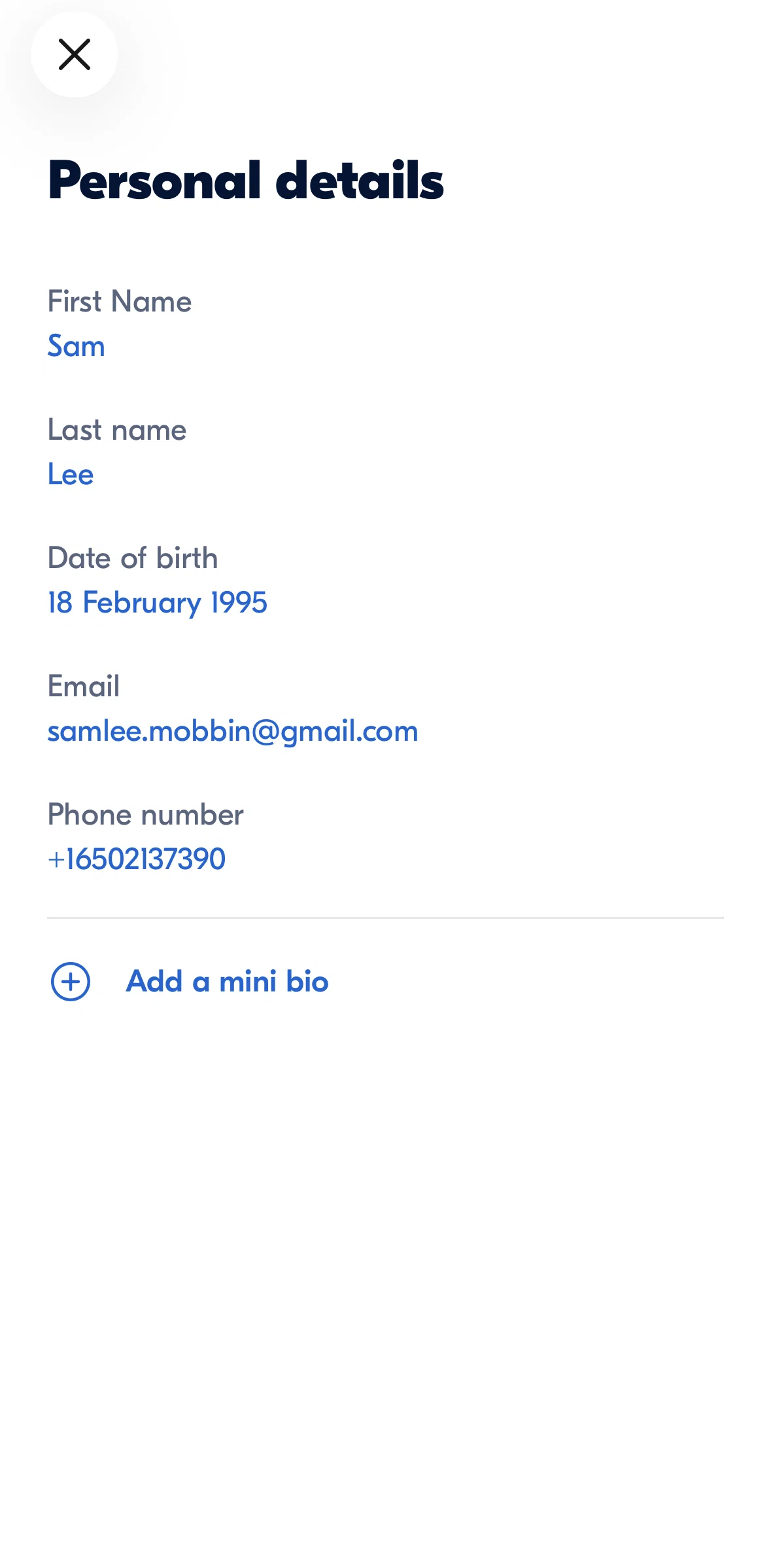 BlaBlaCar Screen screen in the Adding a bio flow