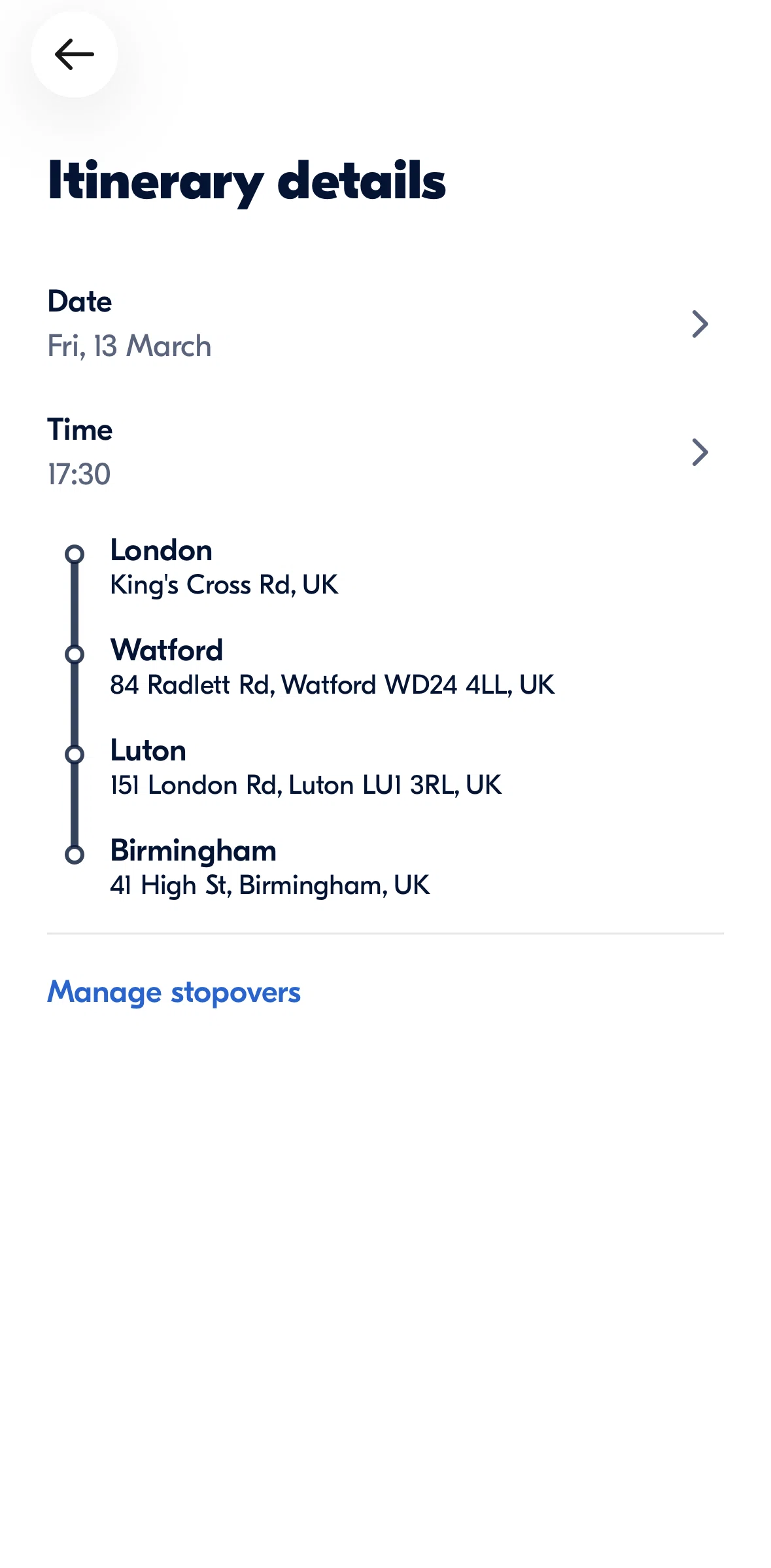 BlaBlaCar Screen screen in the Adding a stopover flow