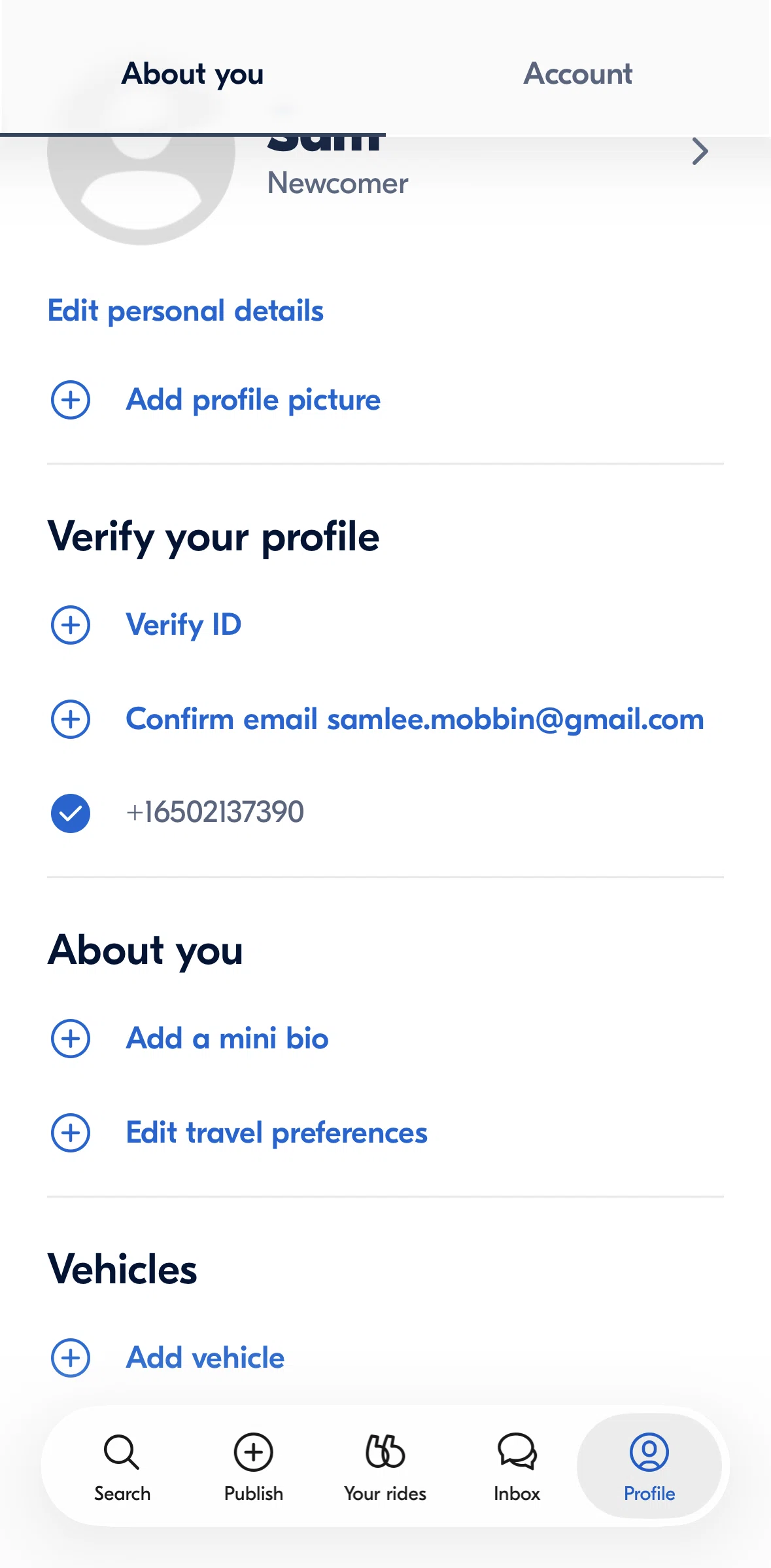 BlaBlaCar Screen screen in the Adding a vehicle flow