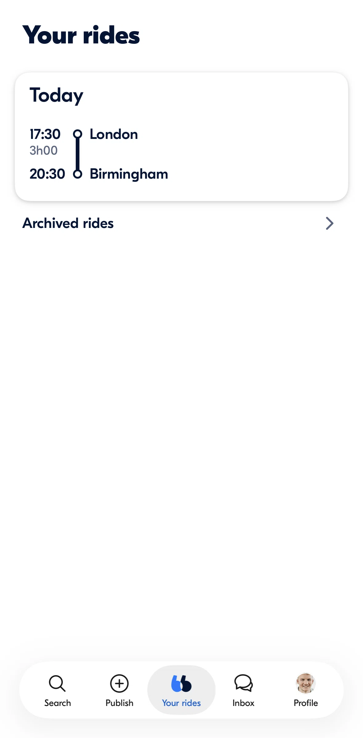 BlaBlaCar Screen screen in the Archived rides flow
