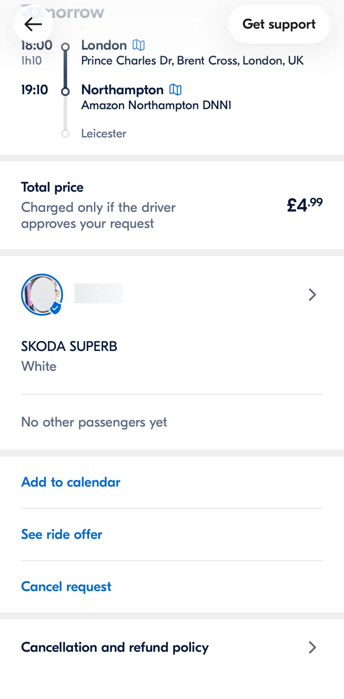 BlaBlaCar Screen screen in the Canceling a request flow
