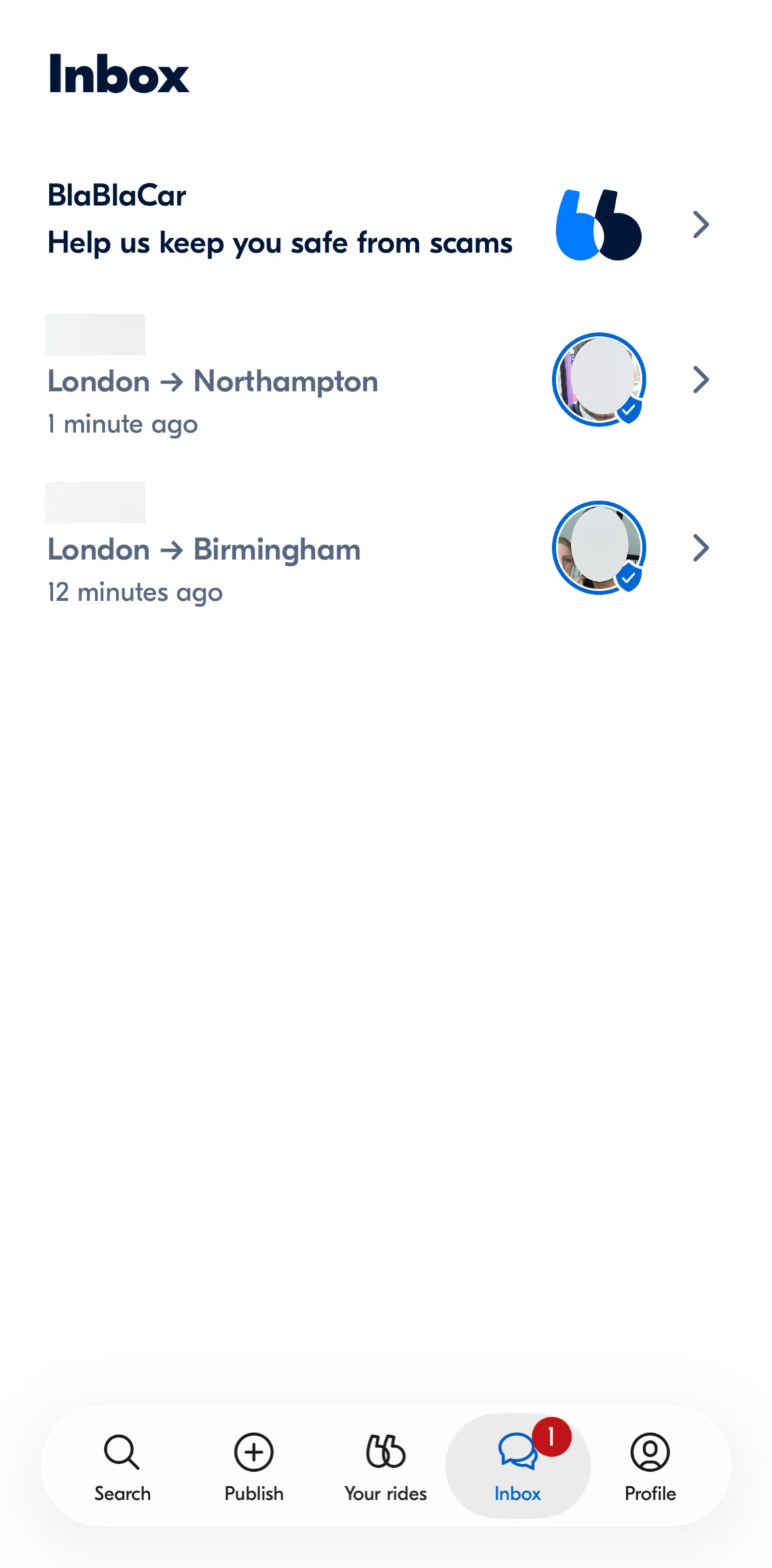 BlaBlaCar Screen screen in the Chat detail flow