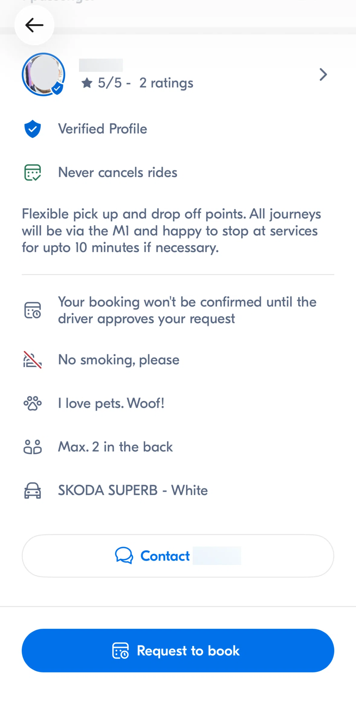 BlaBlaCar Screen screen in the Chatting with a driver flow