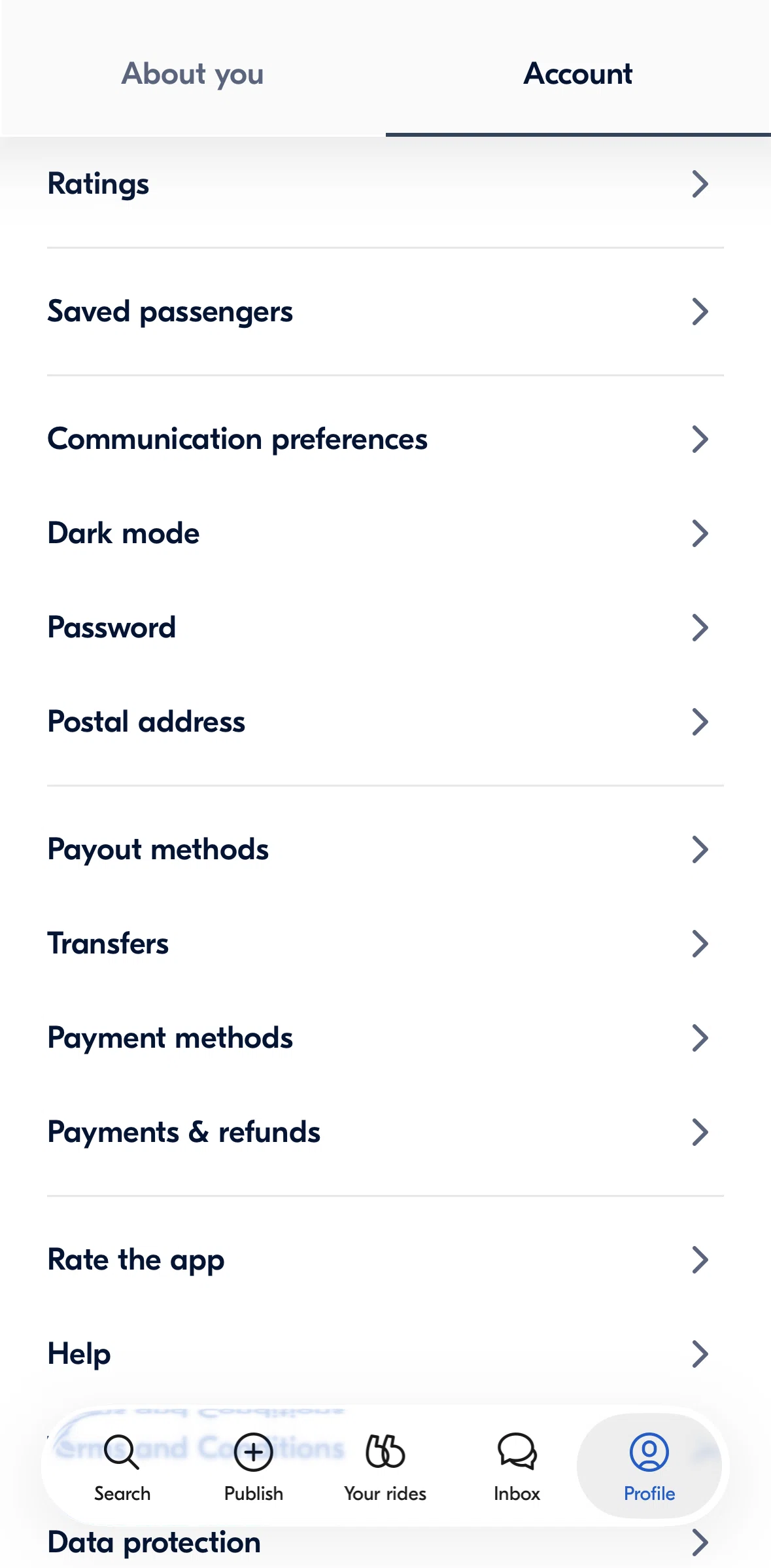 BlaBlaCar Screen screen in the Deleting a payment method flow