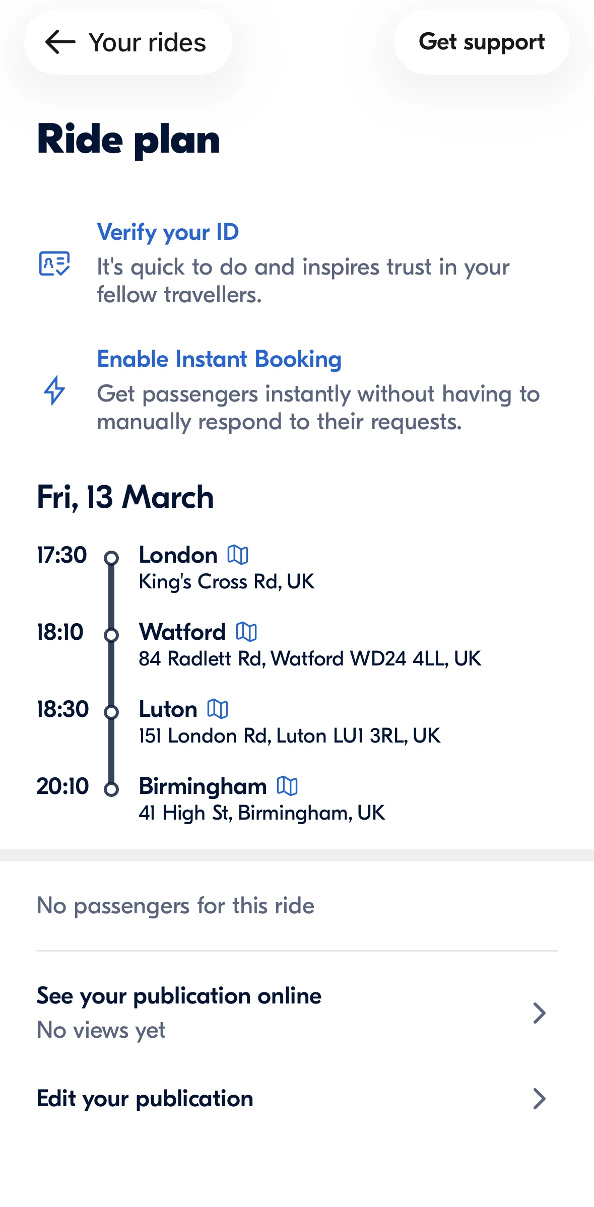 BlaBlaCar Screen screen in the Edit publication flow
