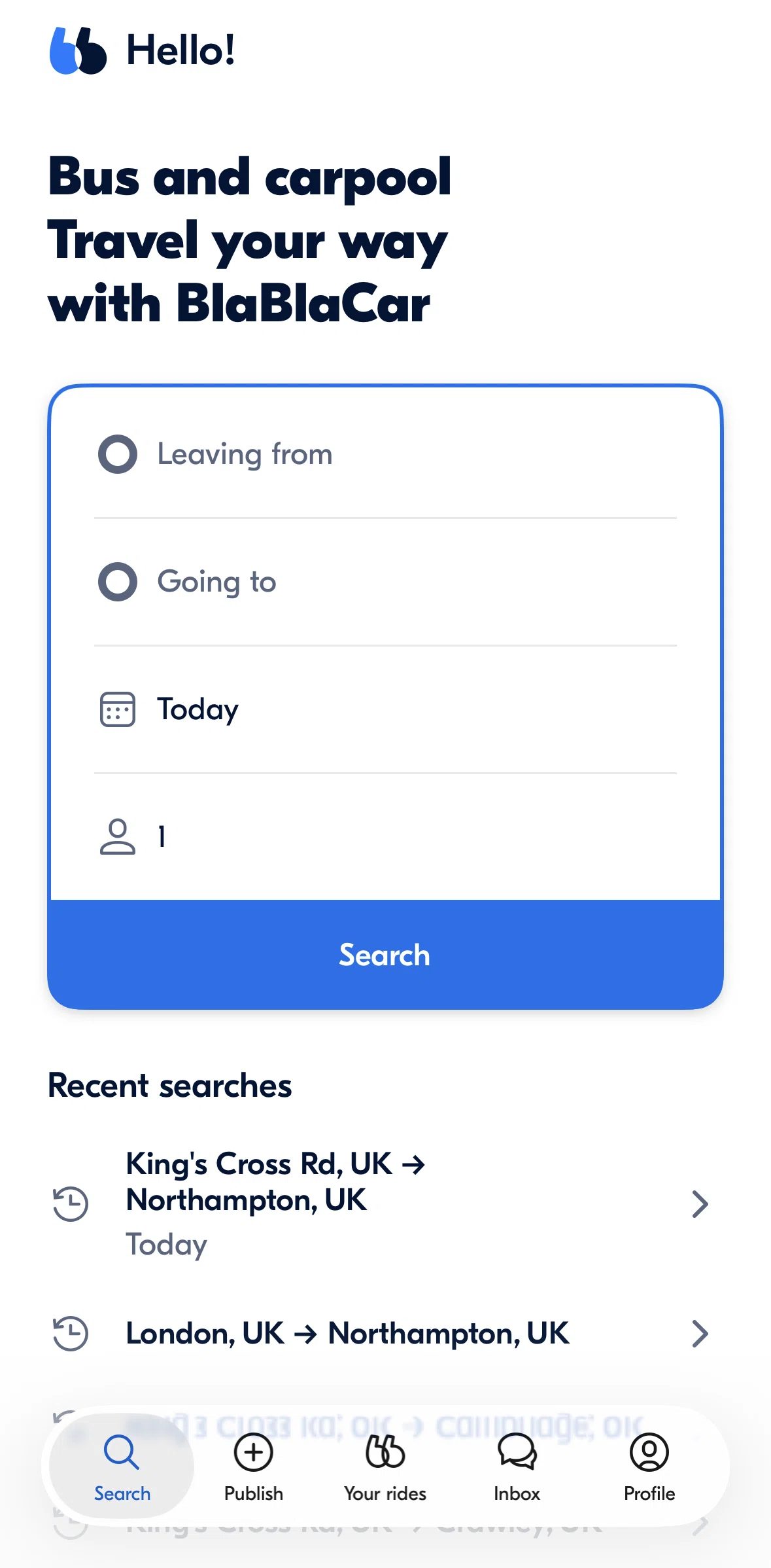 BlaBlaCar Screen screen in the Logging in flow