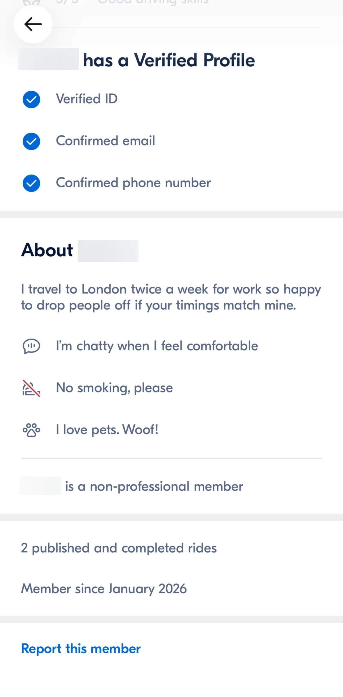 BlaBlaCar Screen screen in the Reporting a driver flow