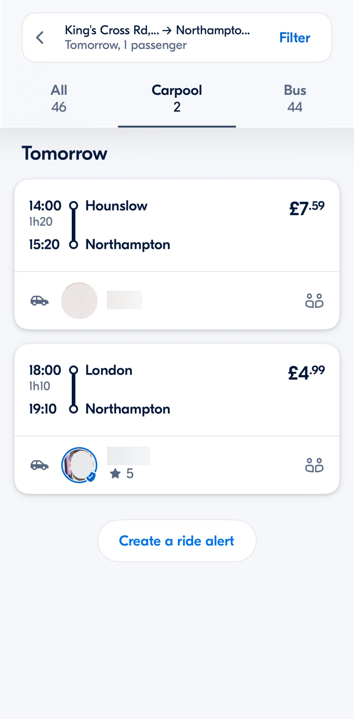 BlaBlaCar Screen screen in the Ride details flow