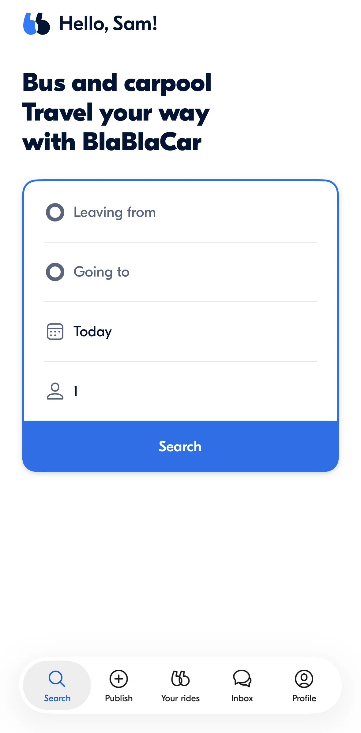 BlaBlaCar Screen screen in the Search flow