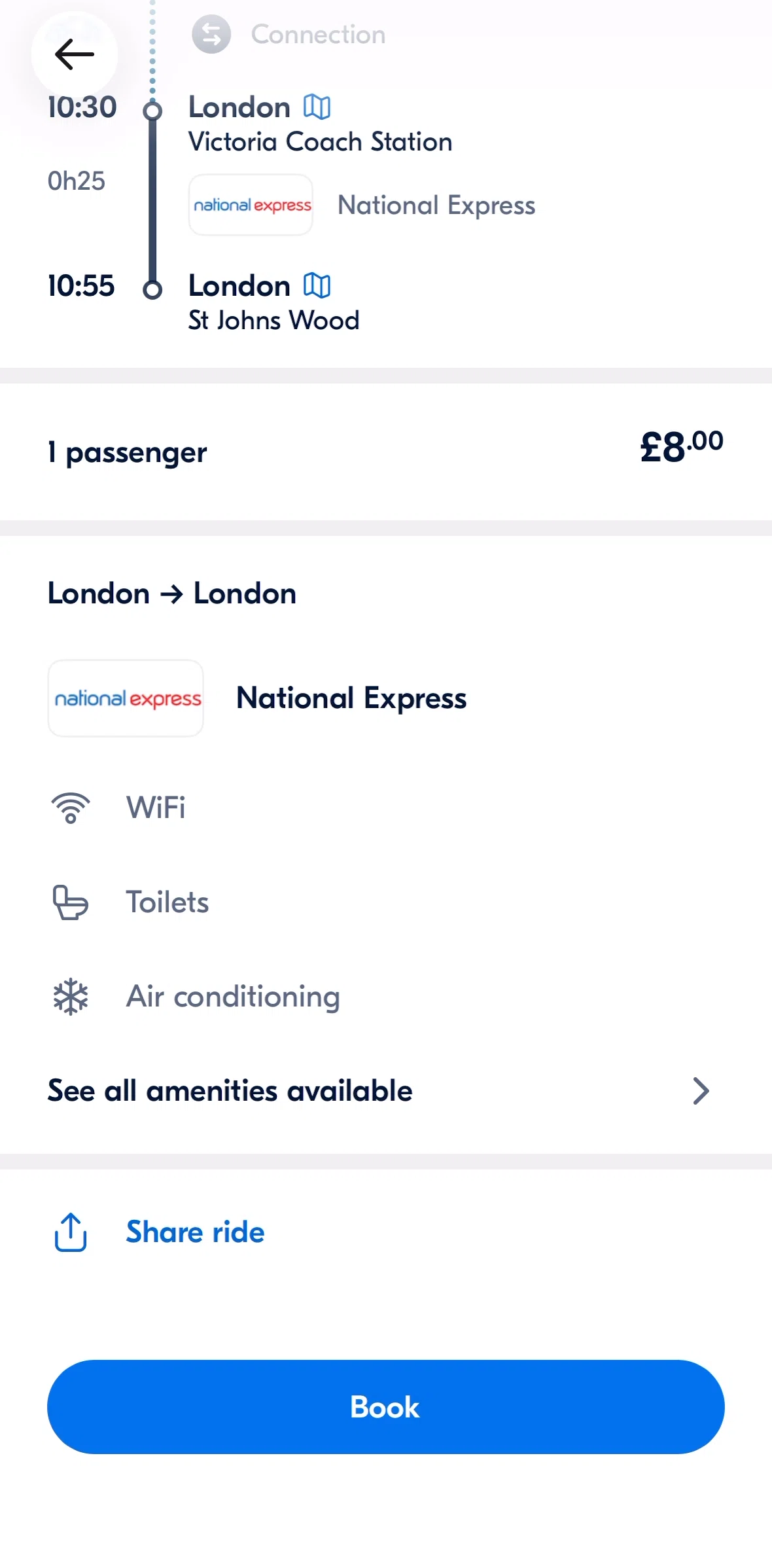 BlaBlaCar Screen screen in the View amenities flow
