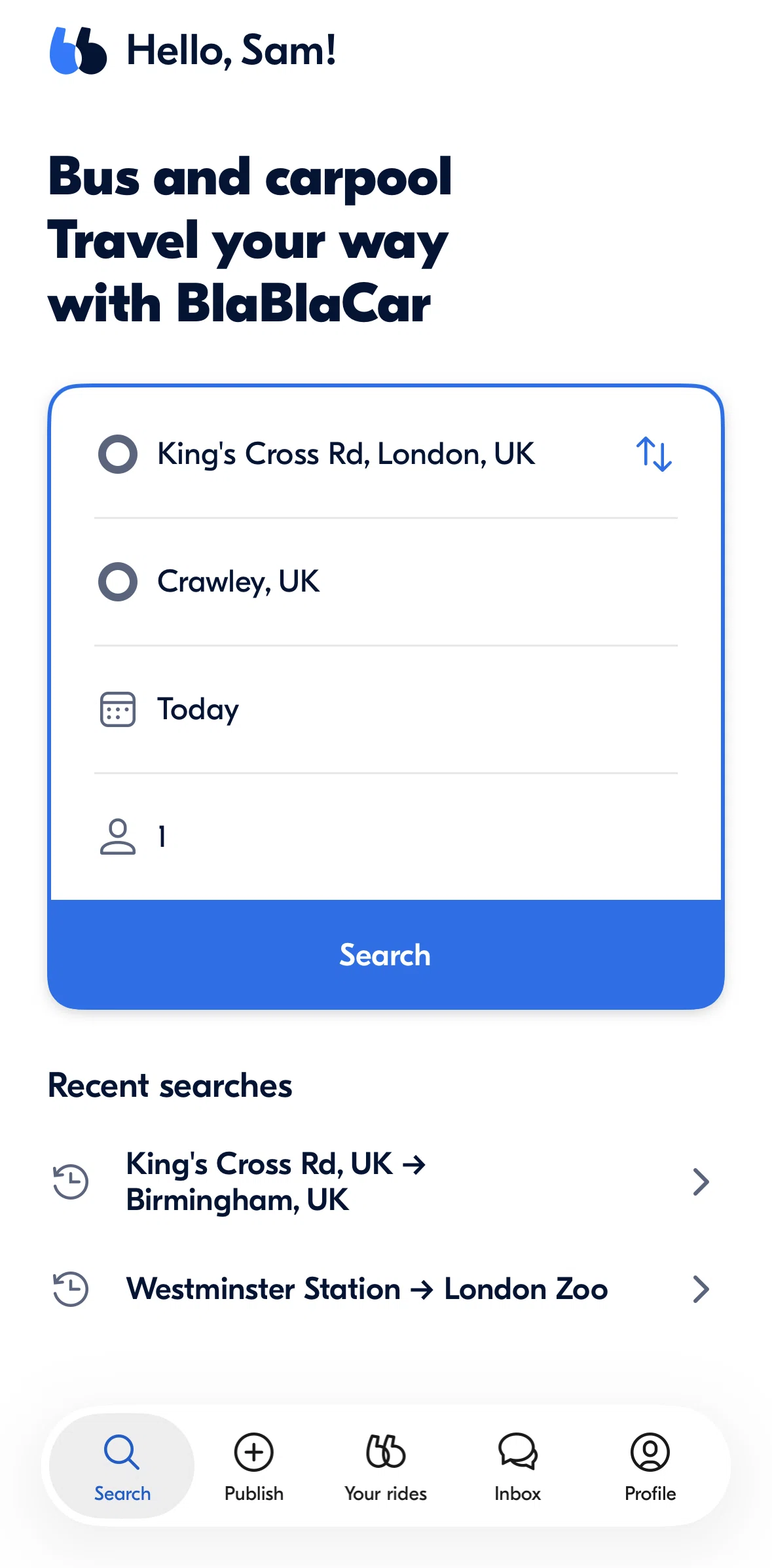 BlaBlaCar Screen screen in the Your rides flow