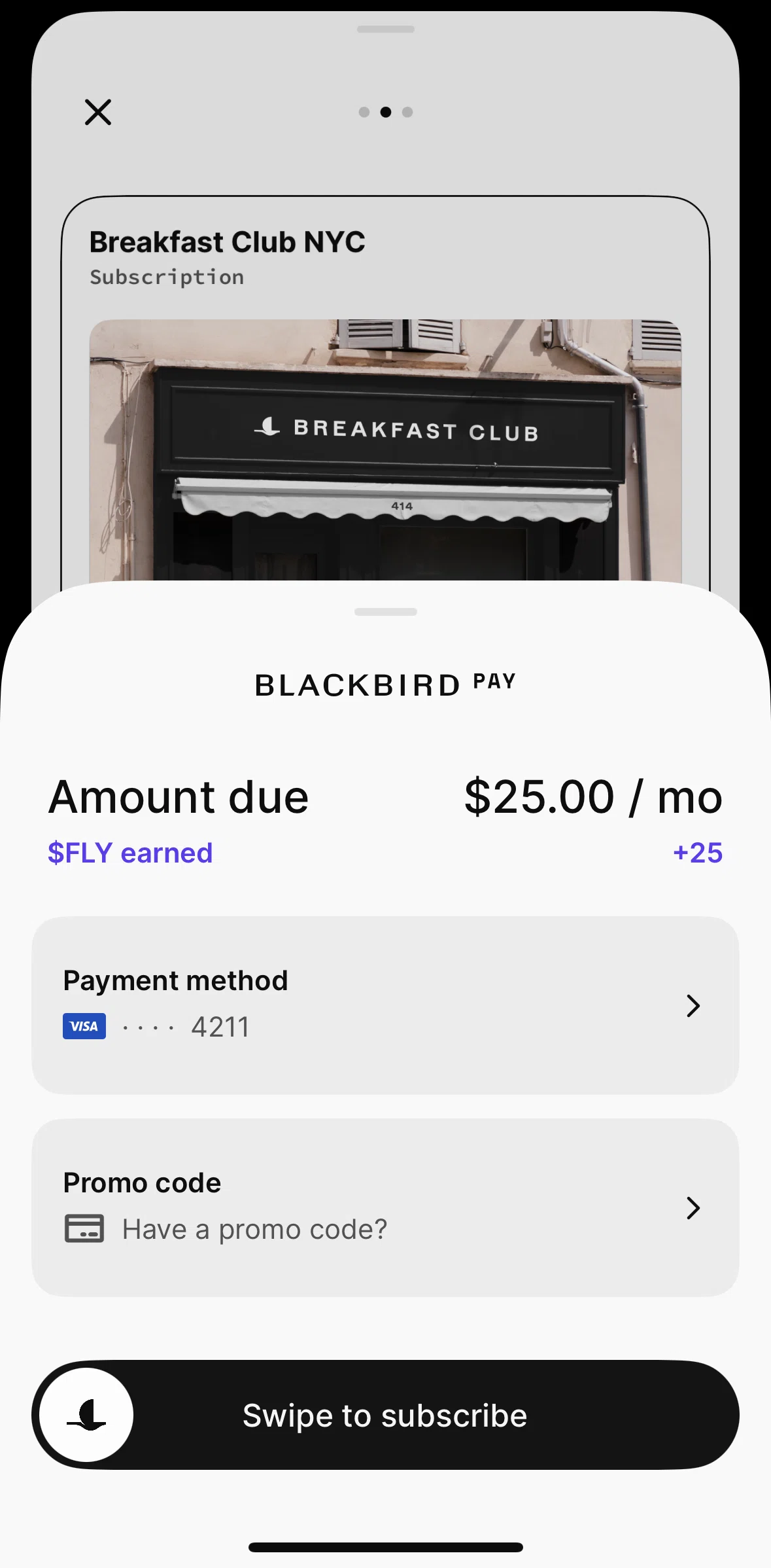 Blackbird Screen screen in the Add promo code flow