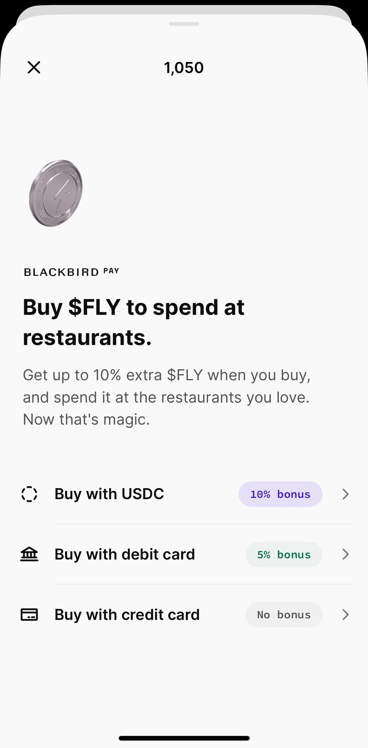 Blackbird Screen screen in the Copying wallet address (USDC) flow