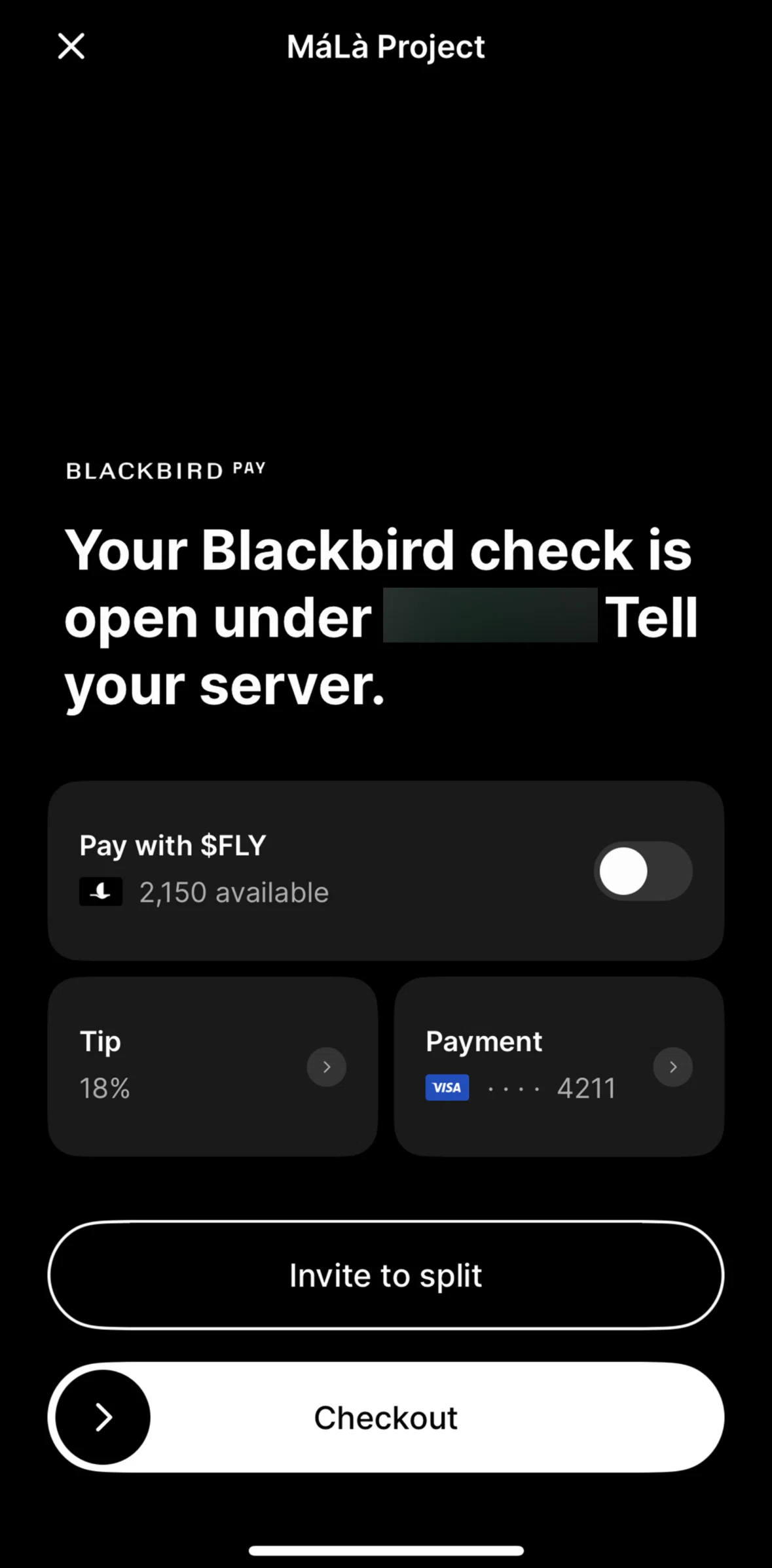 Blackbird Screen screen in the Payment method flow