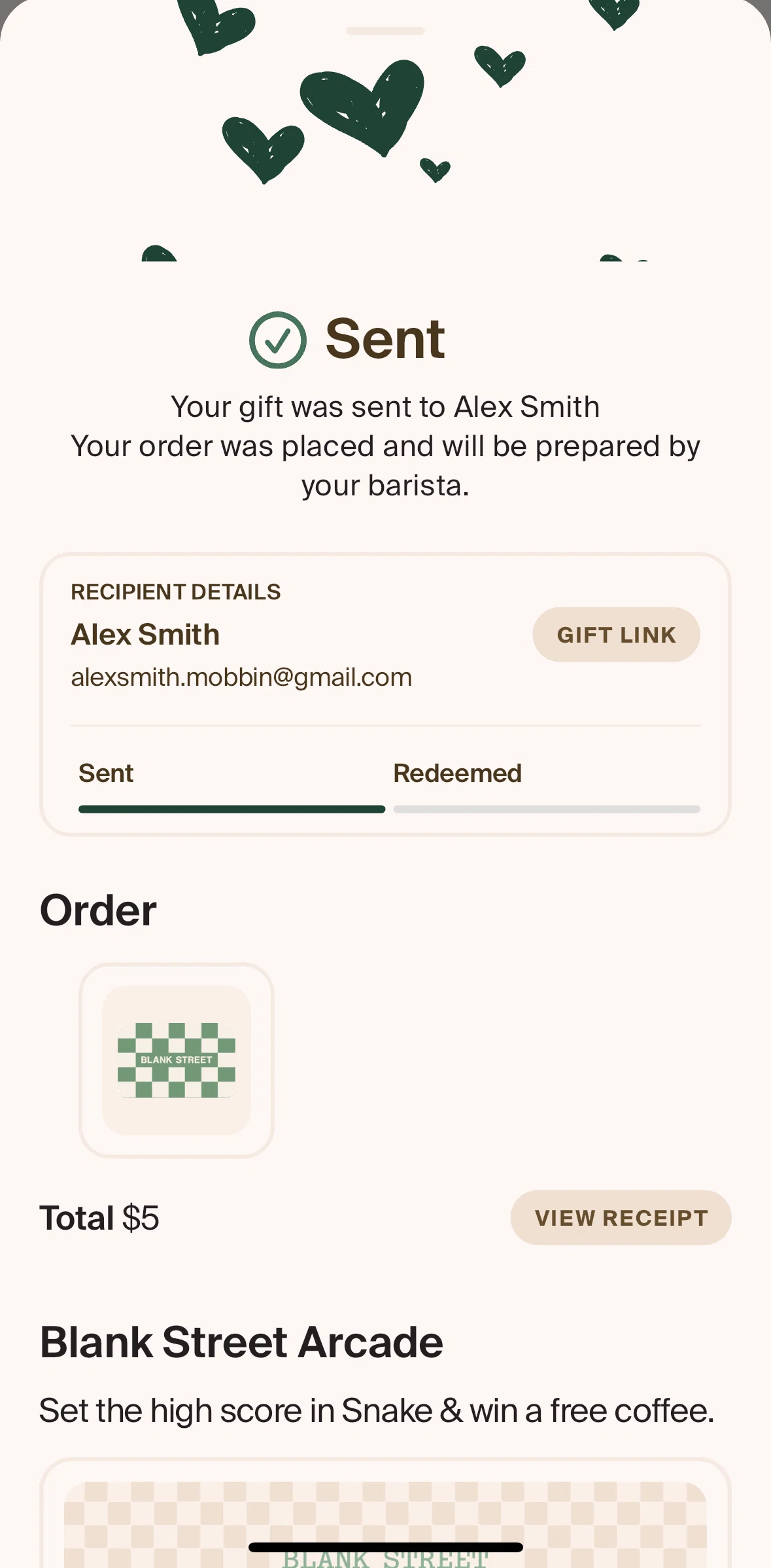 Blank Street Screen screen in the Copying gift link flow