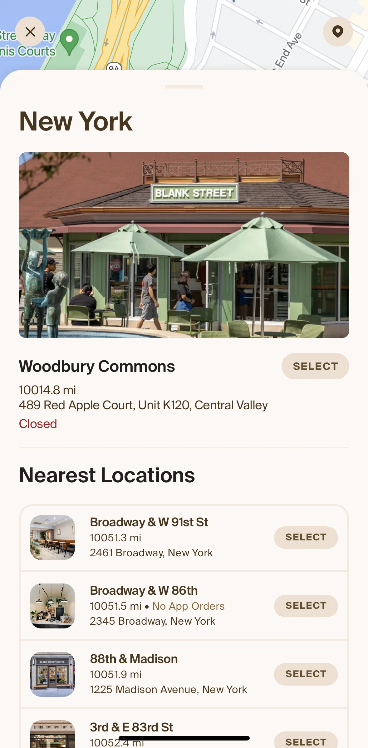 Blank Street Screen screen in the Store details flow