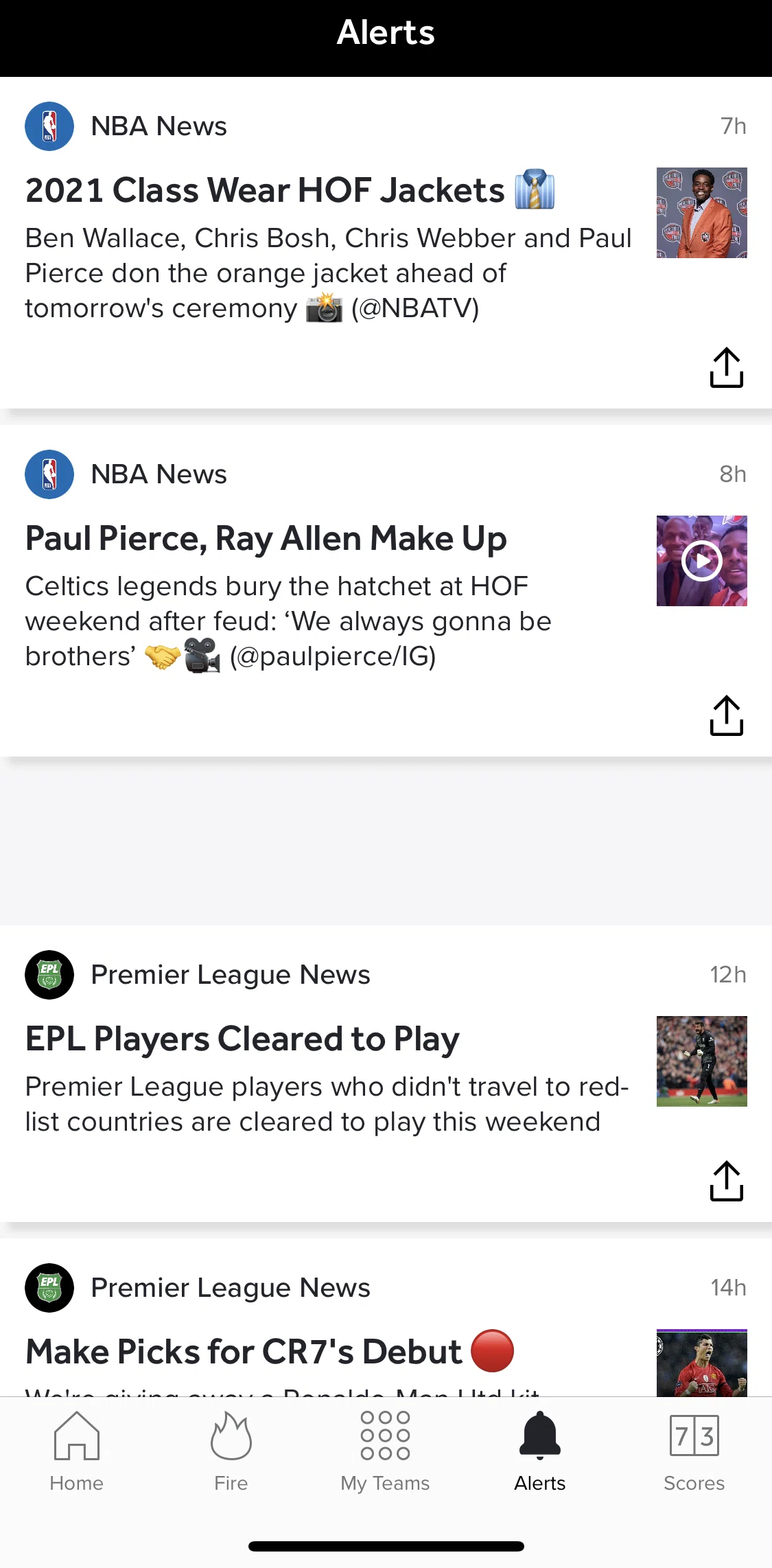 Bleacher Report Screen screen in the Alerts flow