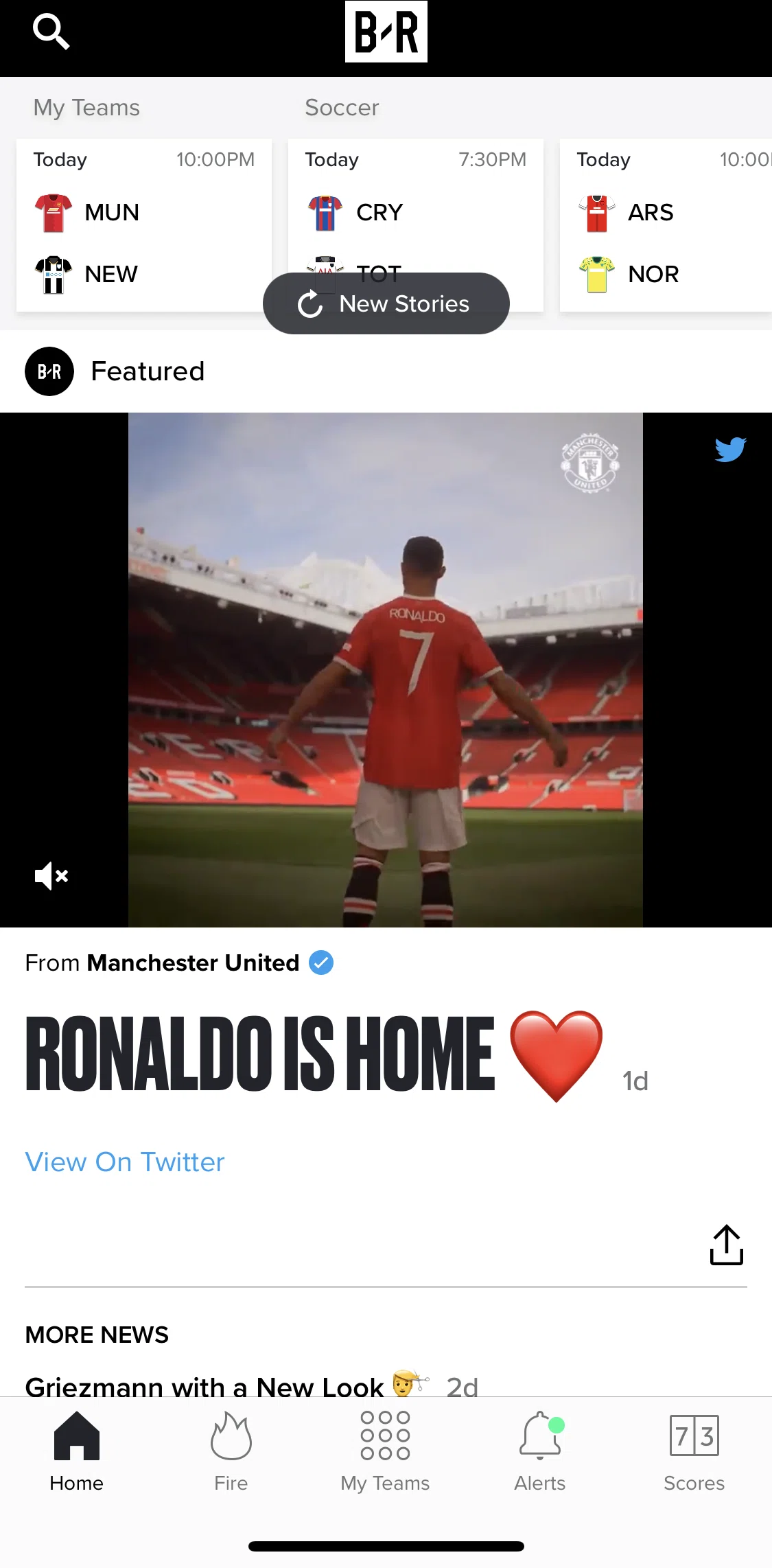 Bleacher Report Screen screen in the Home flow