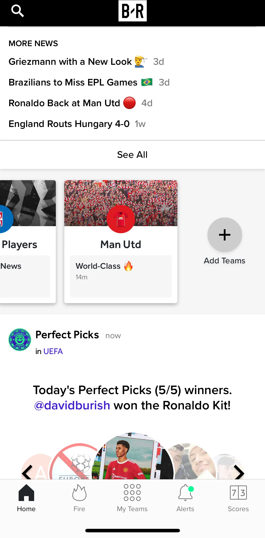 Bleacher Report Screen screen in the Team detail flow