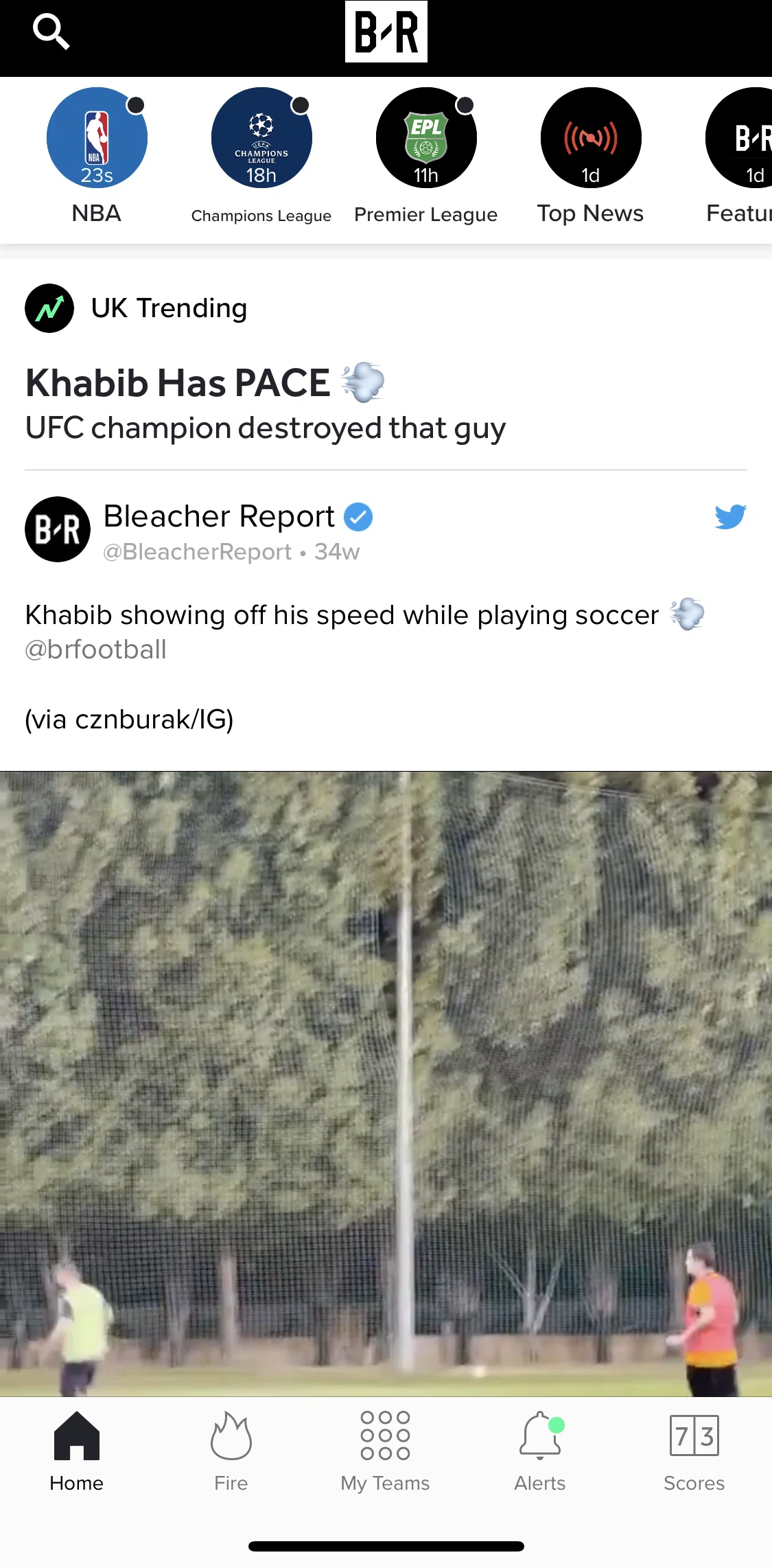 Bleacher Report Screen screen in the Top news flow