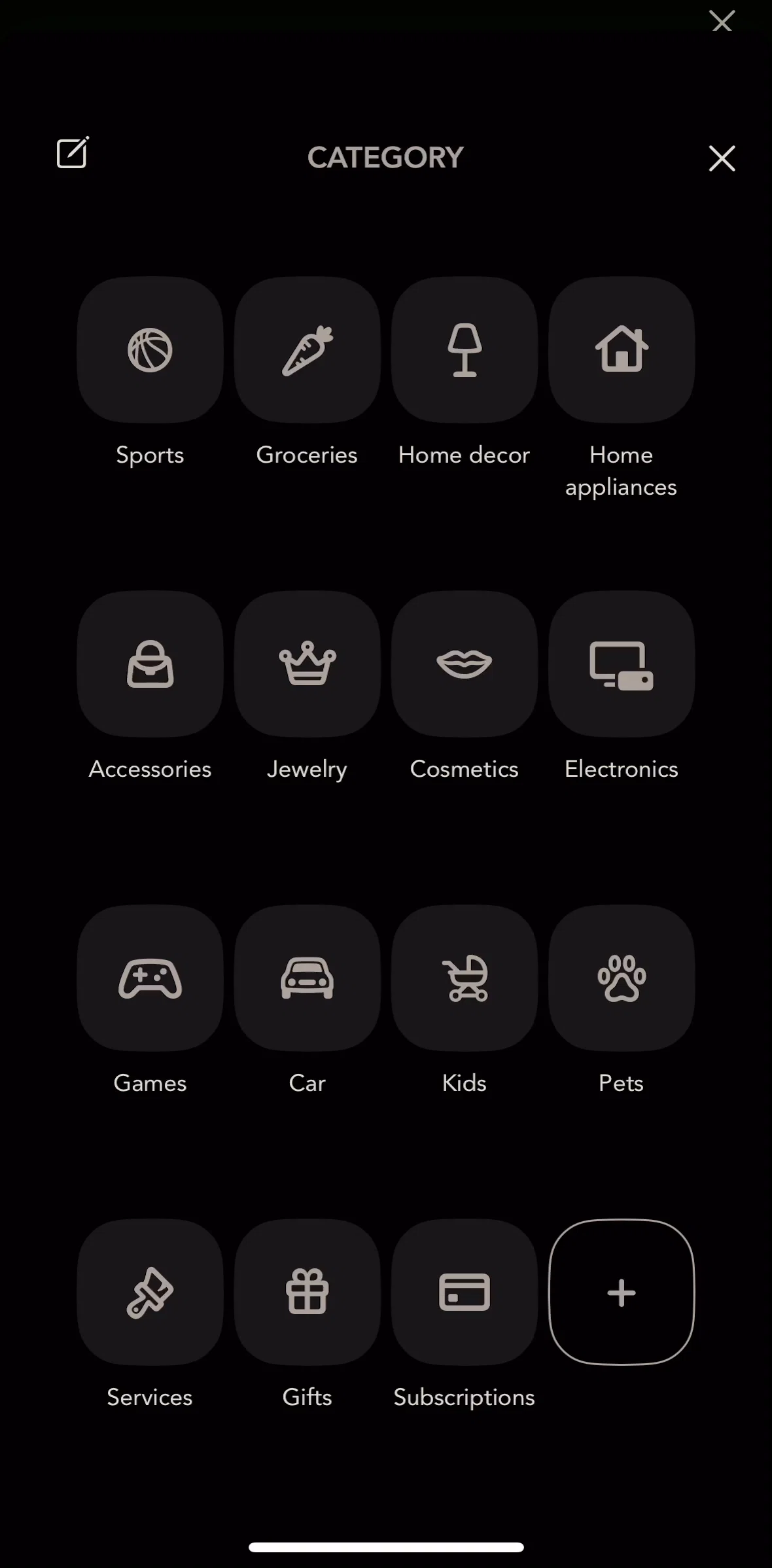 bless. Screen screen in the Creating a new category flow